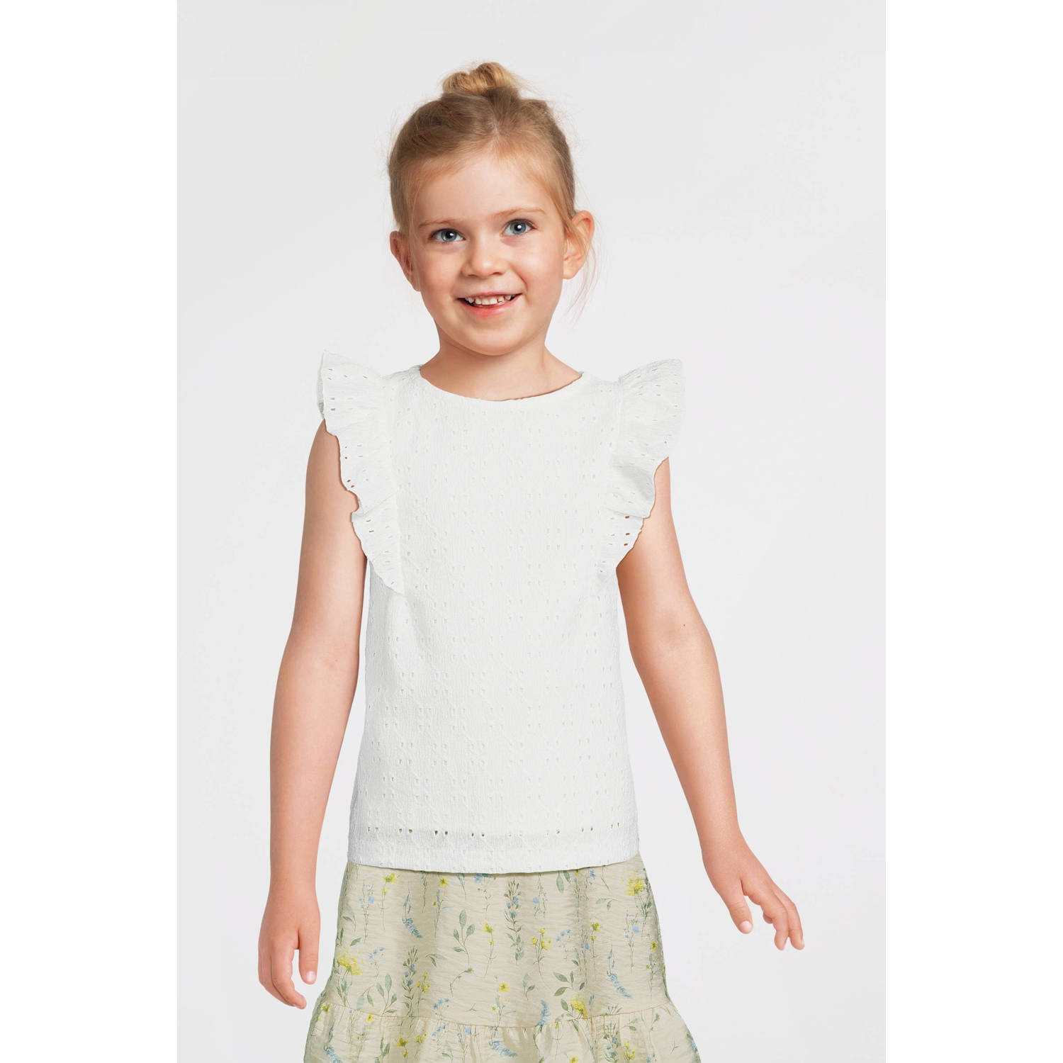 VERO MODA GIRL top VMPALMA wit Meisjes Polyester Ronde hals Effen 134 140