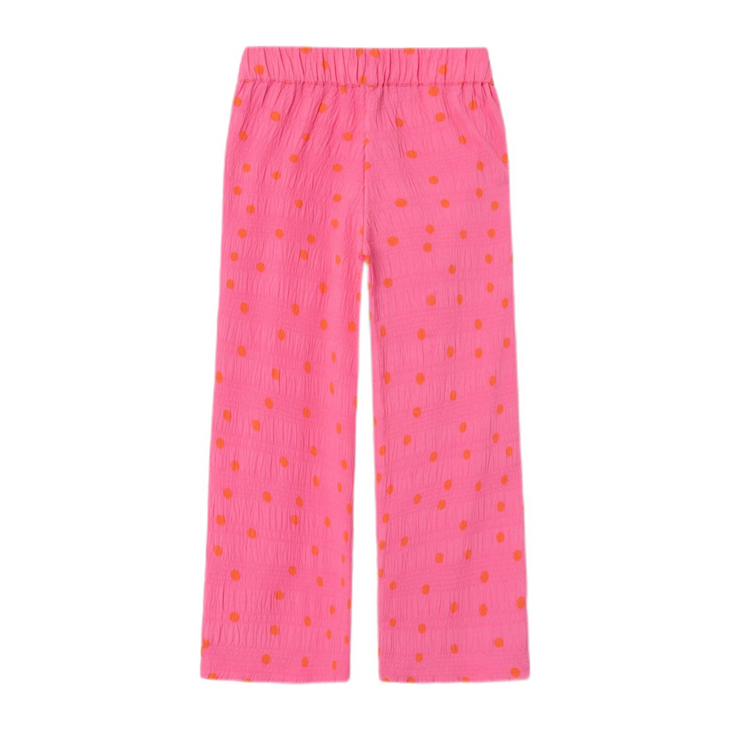 NAME IT KIDS wide leg broek NKFJIDITSE met stippen en textuur felroze oranje