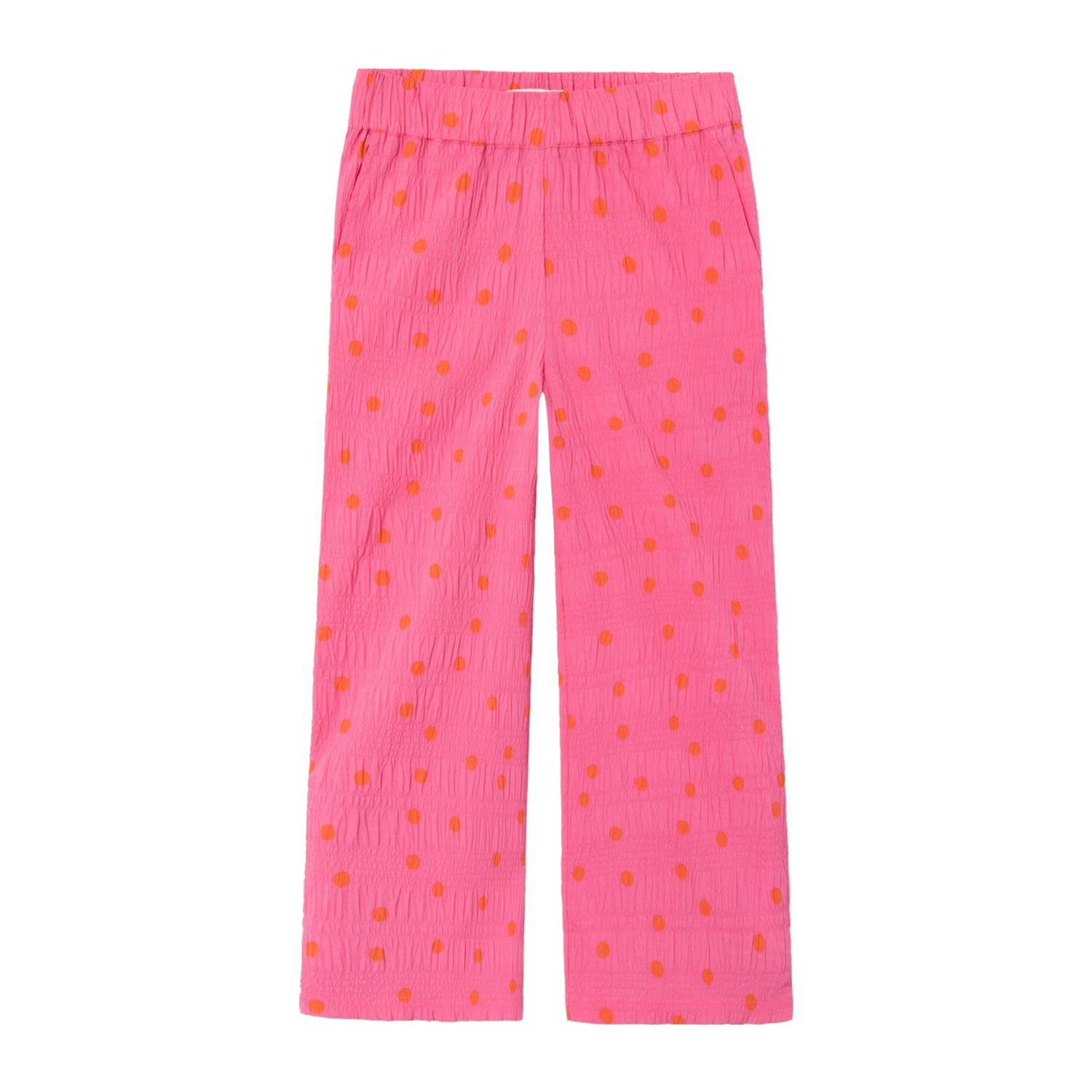 Name it KIDS wide leg broek NKFJIDITSE met stippen en textuur felroze oranje Meisjes Polyester 116