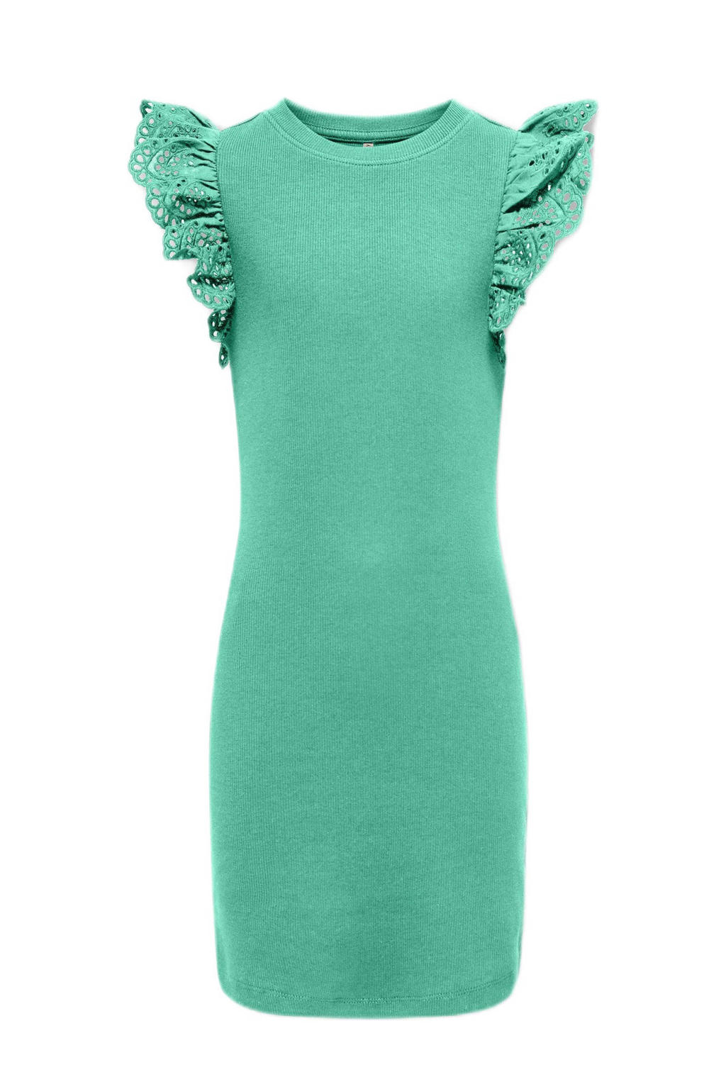 Mintgroene meisjes KIDS ONLY GIRL jurk van stretchkatoen met effen, kapmouwtjes en ronde hals