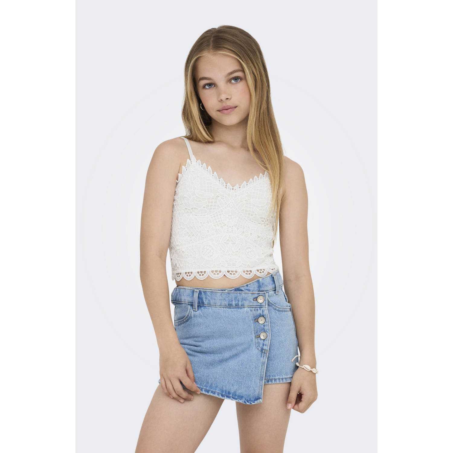 Only KIDS GIRL crop top KOGHONEY wit Meisjes Viscose V-hals Effen 146 152