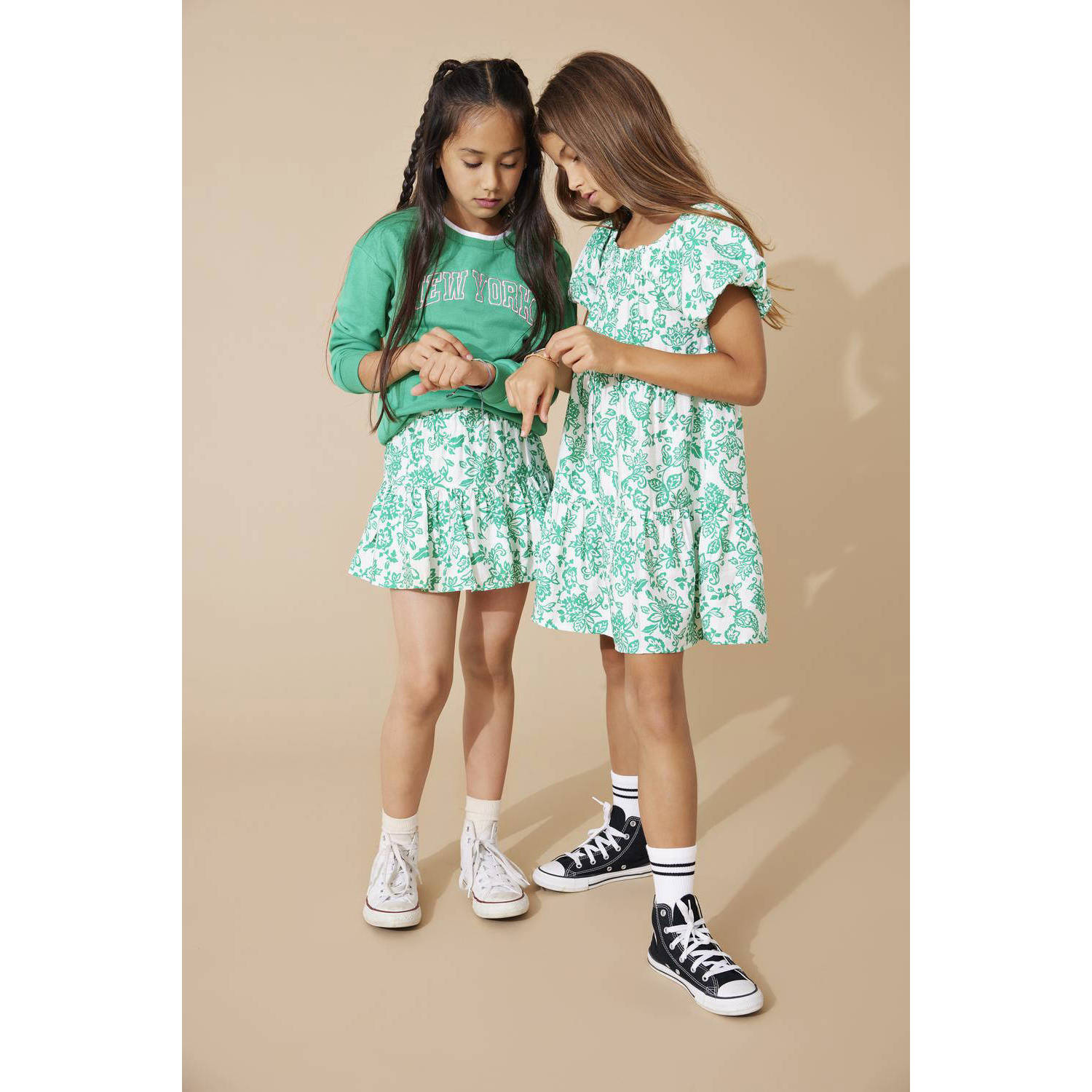 ONLY KIDS GIRL gebloemde rok KOGKIERA frisgroen wit