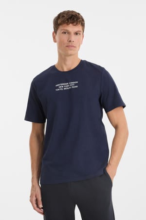 T-shirt met printopdruk donkerblauw