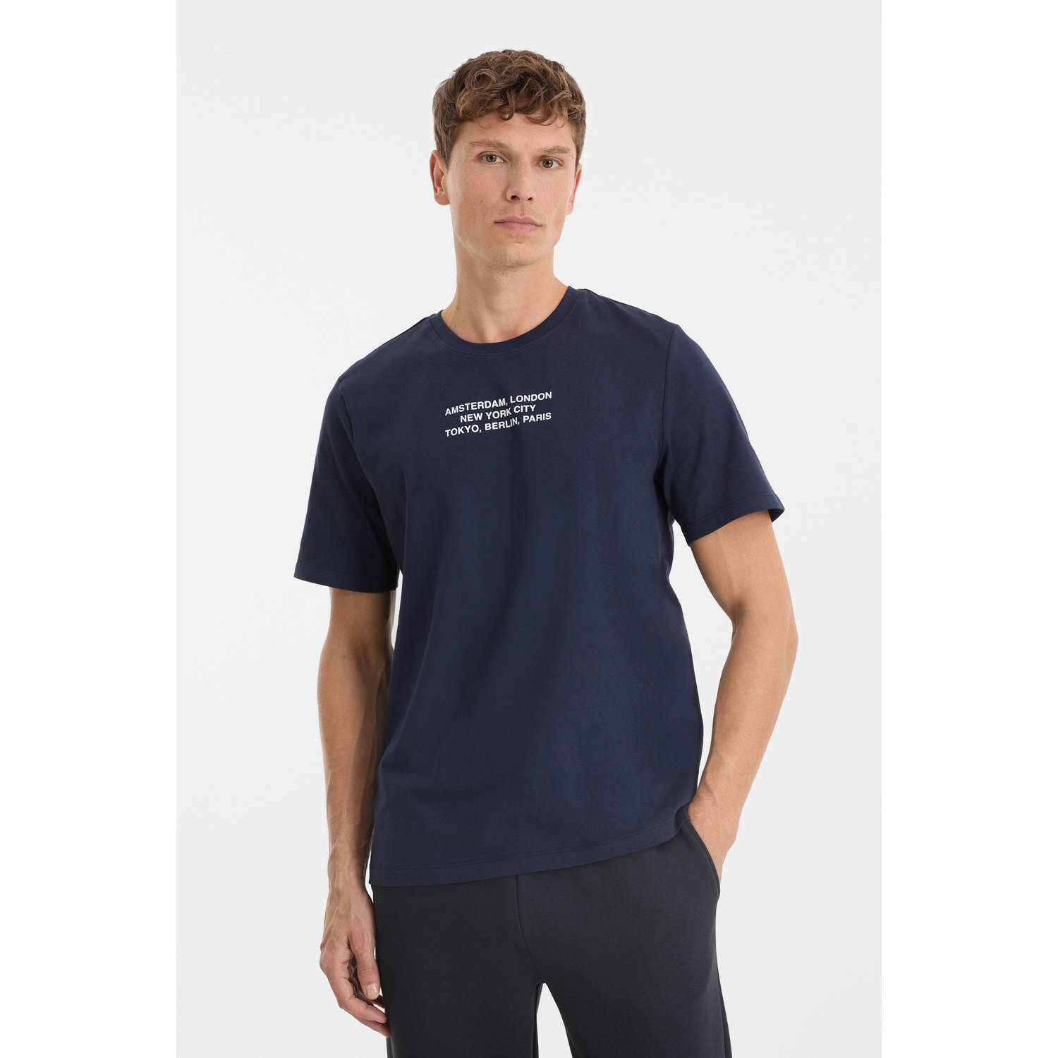 Anytime T-shirt met printopdruk donkerblauw