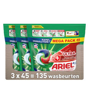 Wehkamp Ariel 4in1 PODS Wasgoed Capsules +Ultra Vlekverwijderaar - 3 x 45 wasbeurten - 135 wasbeurten aanbieding