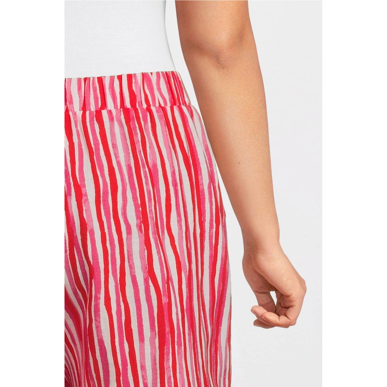 PIECES Curve gestreepte high waist regular fit short roze wit rood