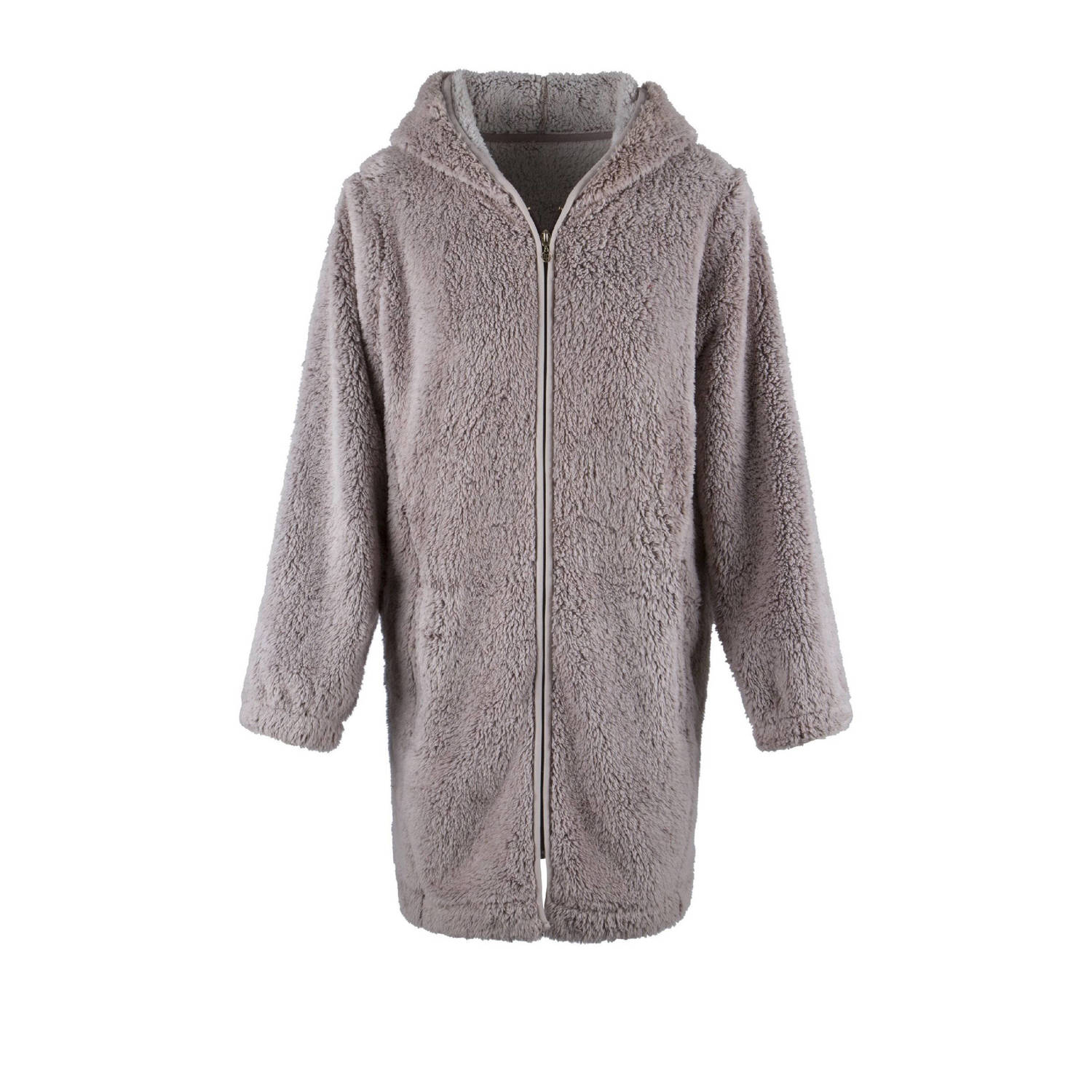 LingaDore fleece badjas met ritssluiting en capuchon taupe