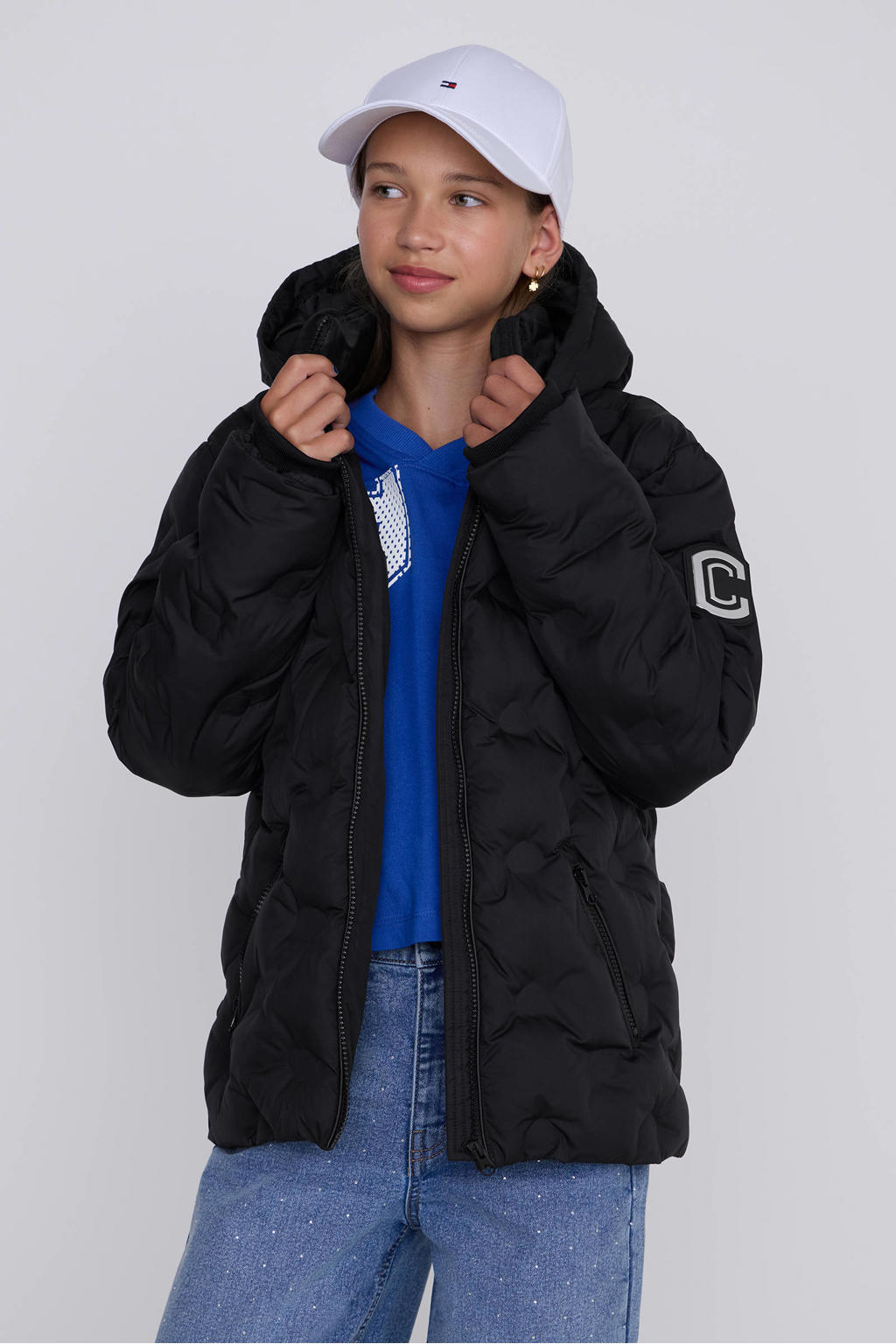 Zwarte meisjes Coolcat Puffer Winterjas Jennifer Hartjes Zwart van polyamide met lange mouwen, capuchon en ritssluiting