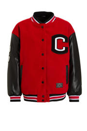 thumbnail: Rood en zwarte jongens Coolcat baseball jacket van polyamide met logo dessin, lange mouwen, opstaande kraag en drukknoopsluiting