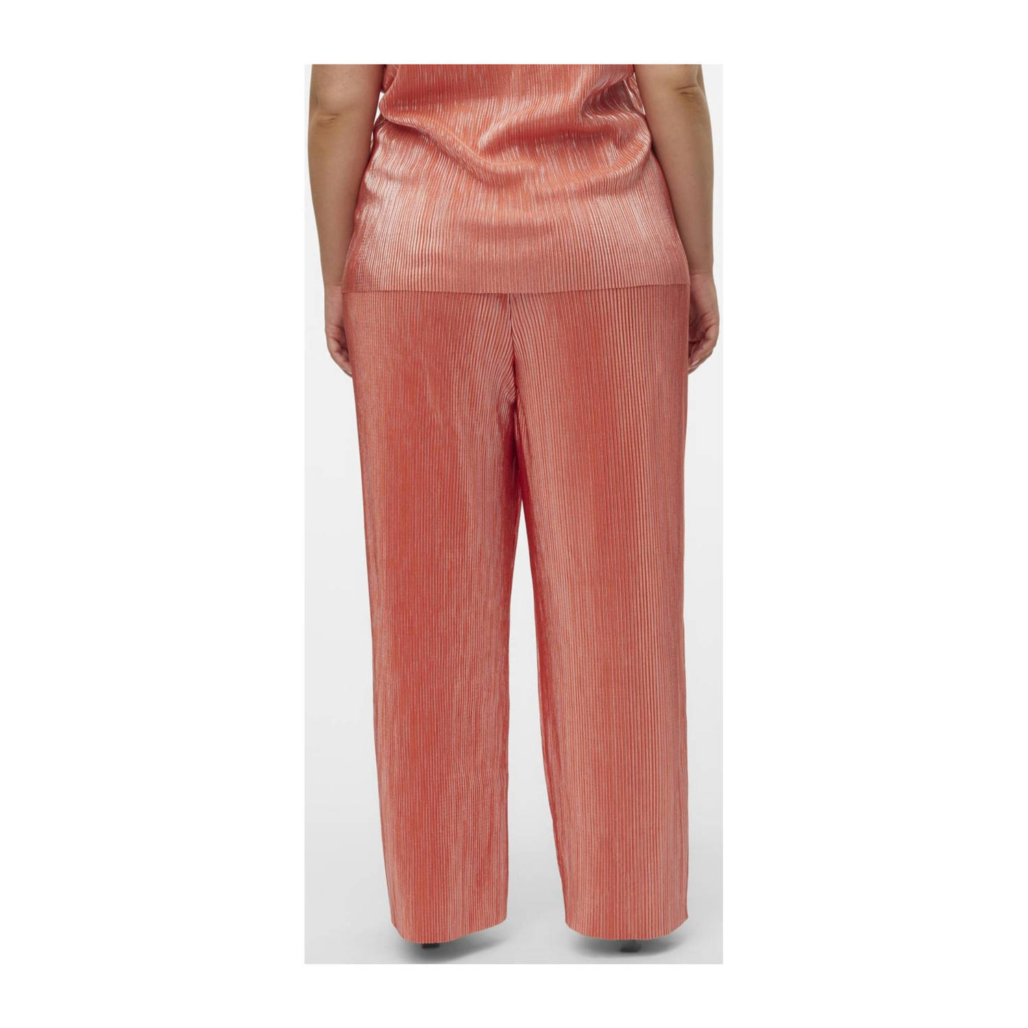 VERO MODA CURVE high waist wide leg pantalon VMCMUVI koraalrood oranje