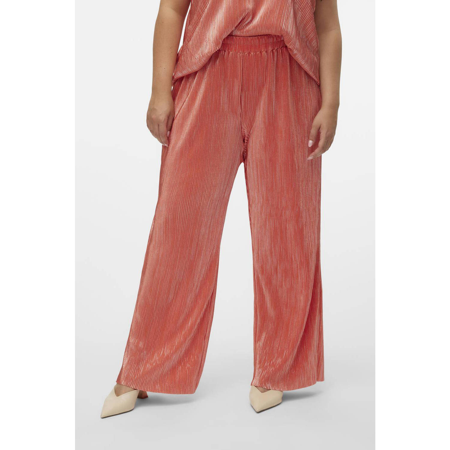 VERO MODA CURVE high waist wide leg pantalon VMCMUVI koraalrood oranje