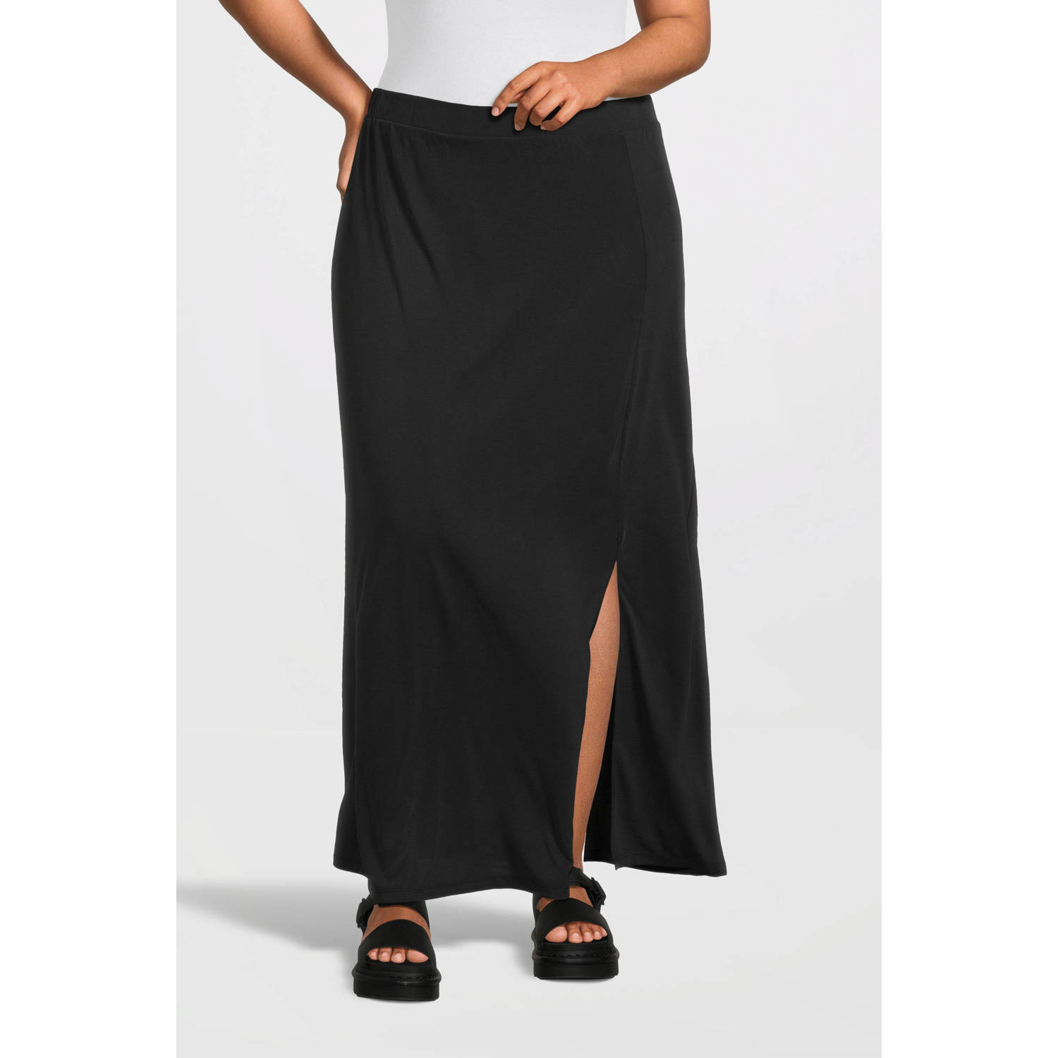 PIECES Curve midi rok PCANORA zwart