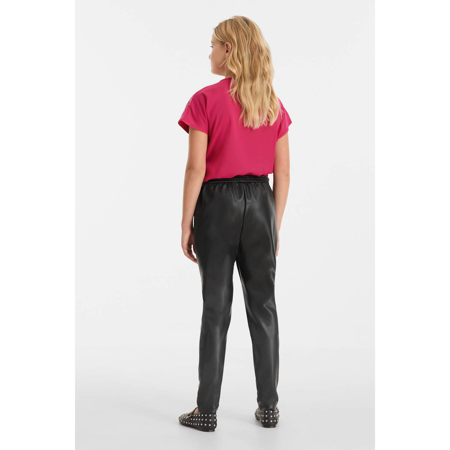 anytime Joggingbroek imitatieleer zwart