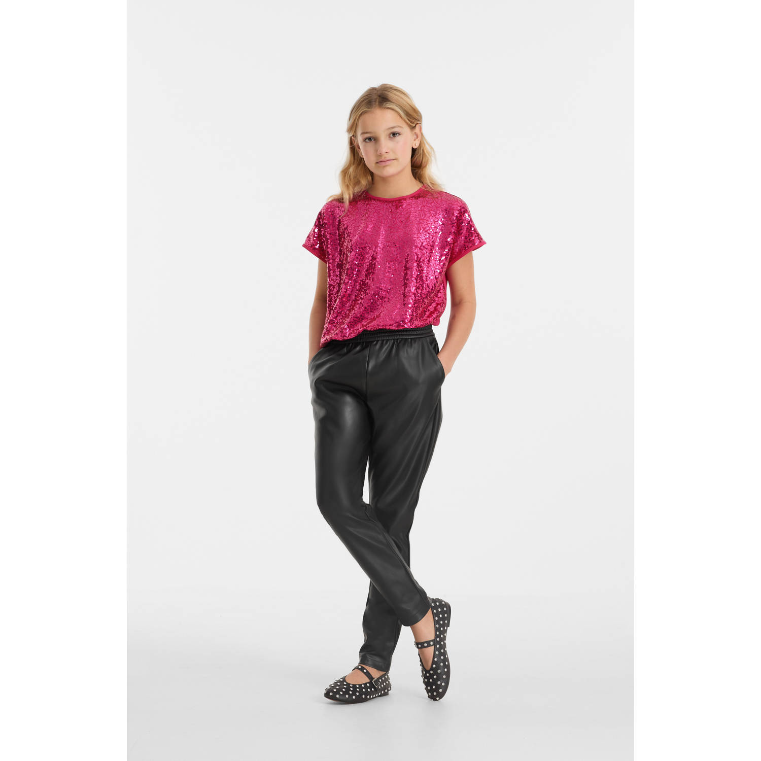Anytime Joggingbroek imitatieleer zwart