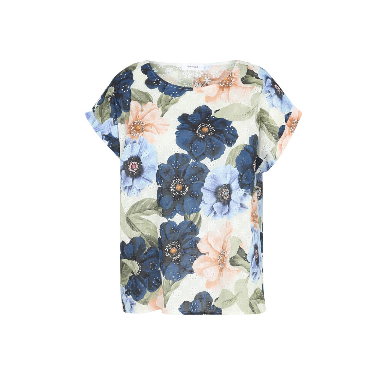 Paprika top met all over print marine