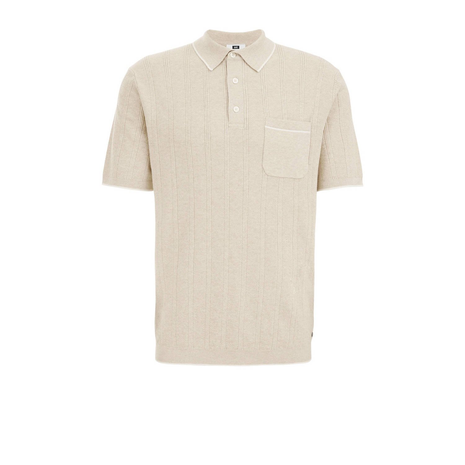 WE Fashion gebreide polo met ingebreid patroon soft beige