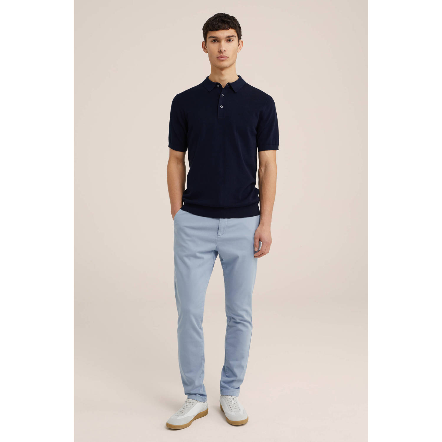 WE Fashion polo fijn gebreid donkerblauw