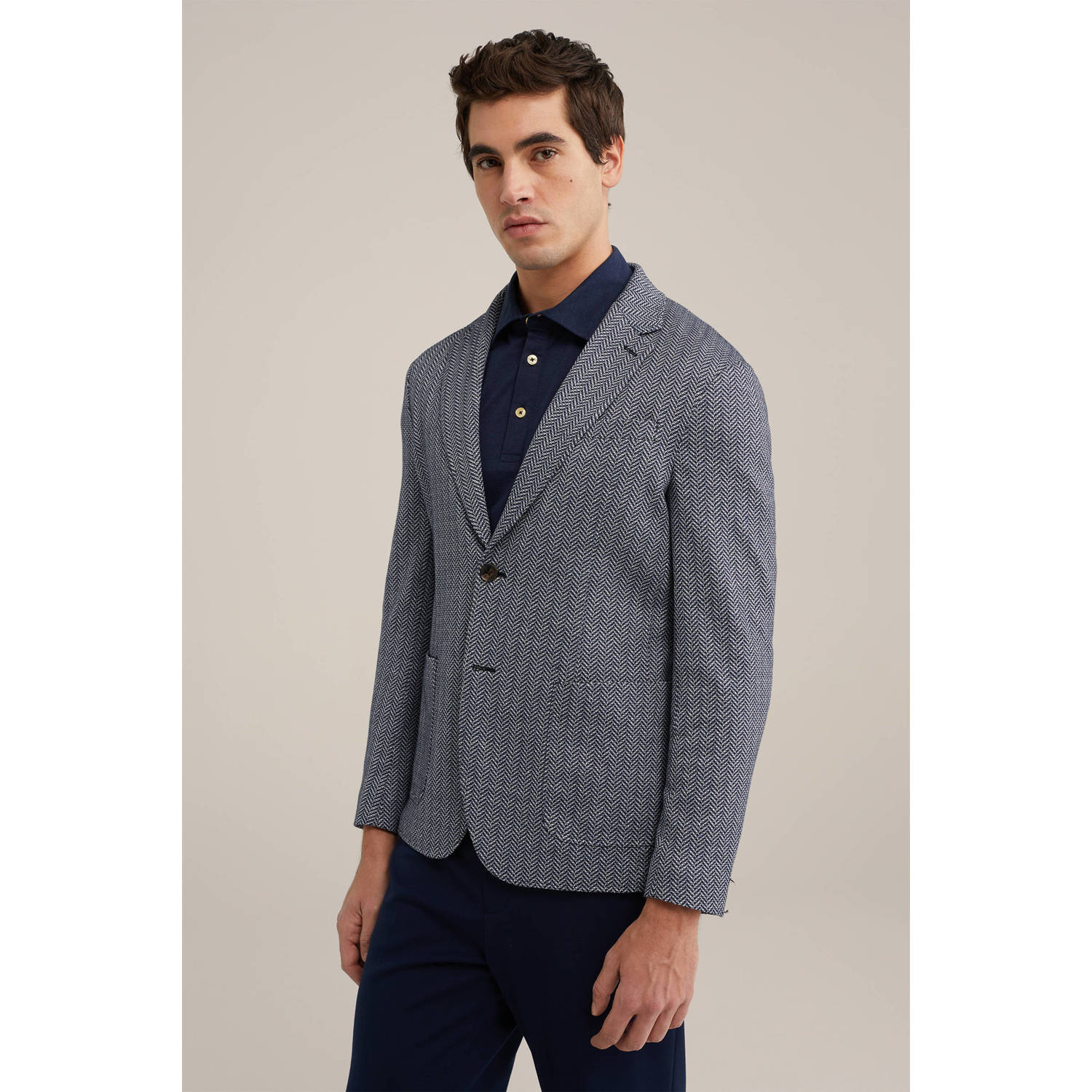 Van Gils slim fit colbert met all over print heavy blue