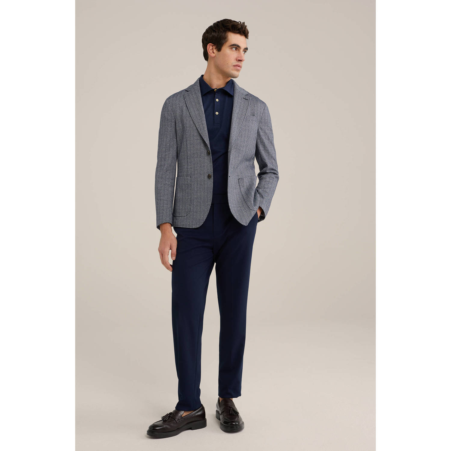 Van Gils slim fit colbert met all over print heavy blue