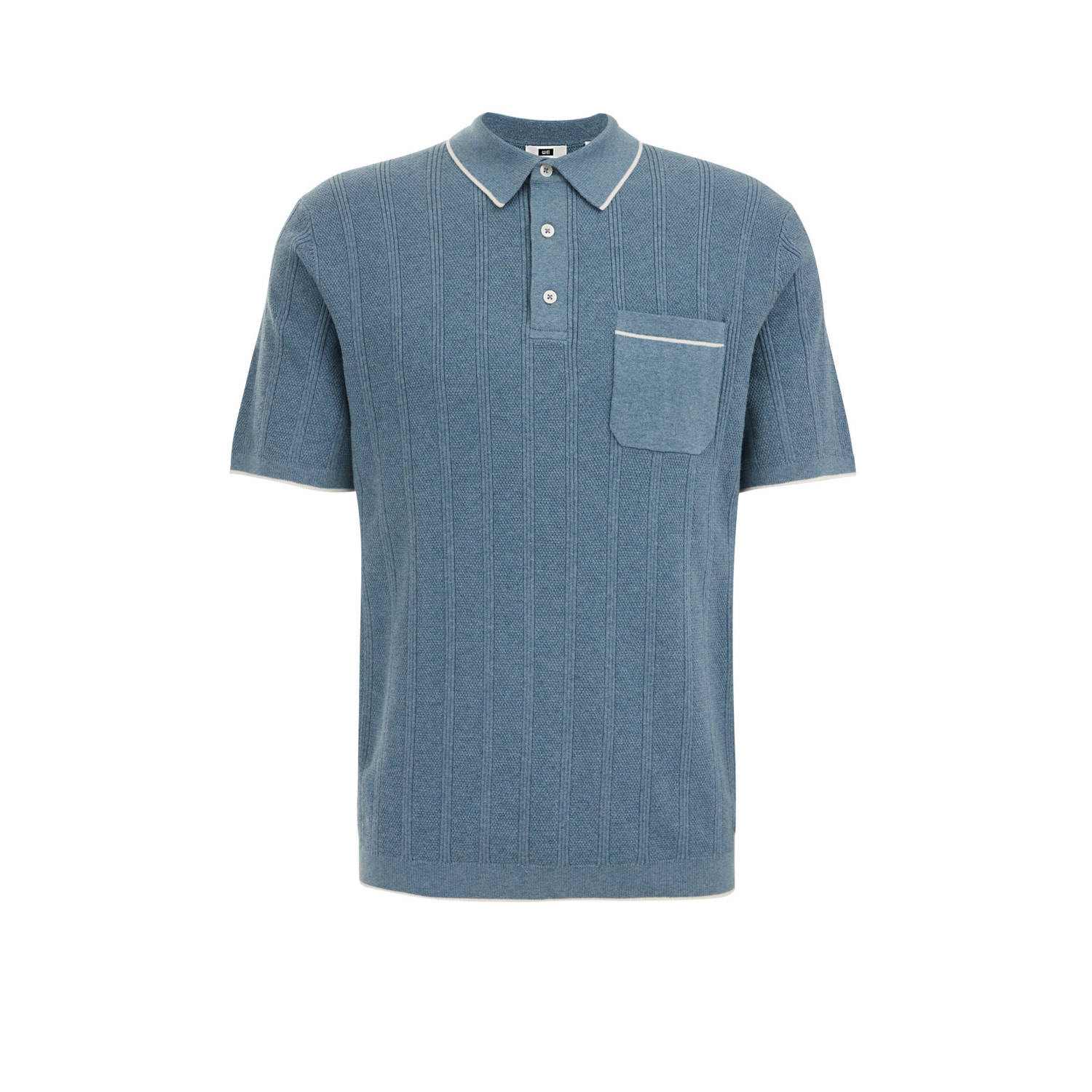 WE Fashion gebreide polo met ingebreid patroon blue shadow