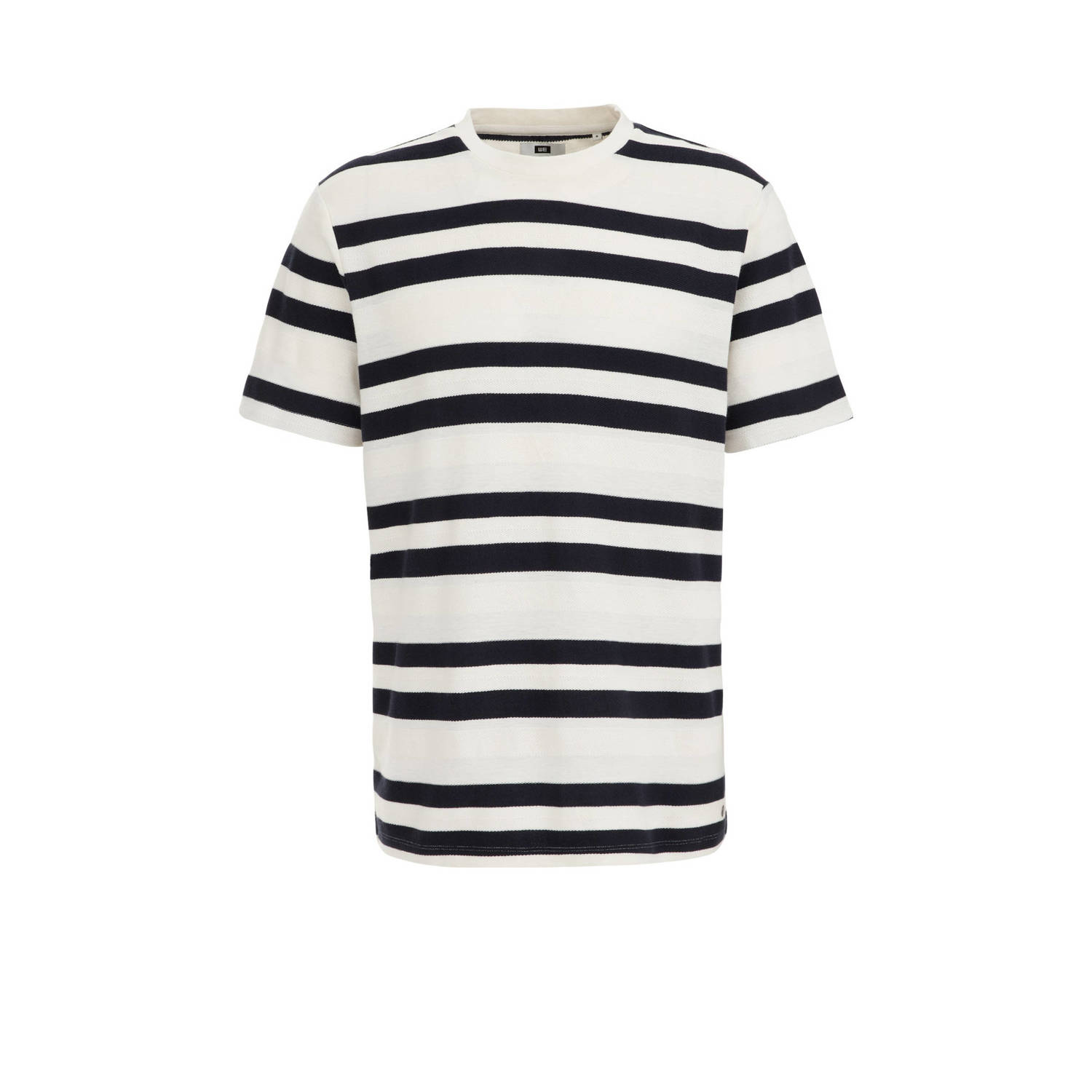 WE Fashion gestreept regular fit T-shirt wit donkerblauw