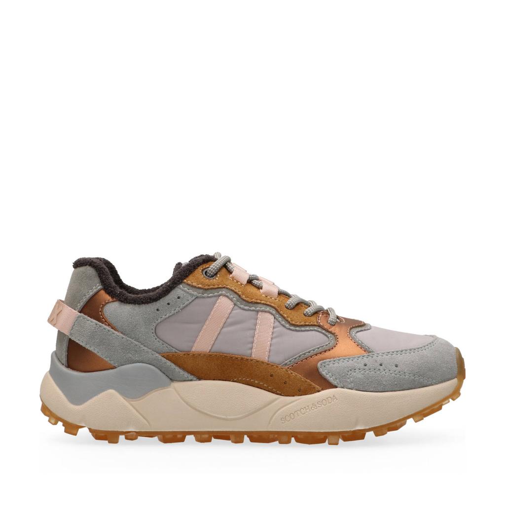 Grijs en cognackleurige dames Scotch & Soda Mount W chunky suède sneakers met veters