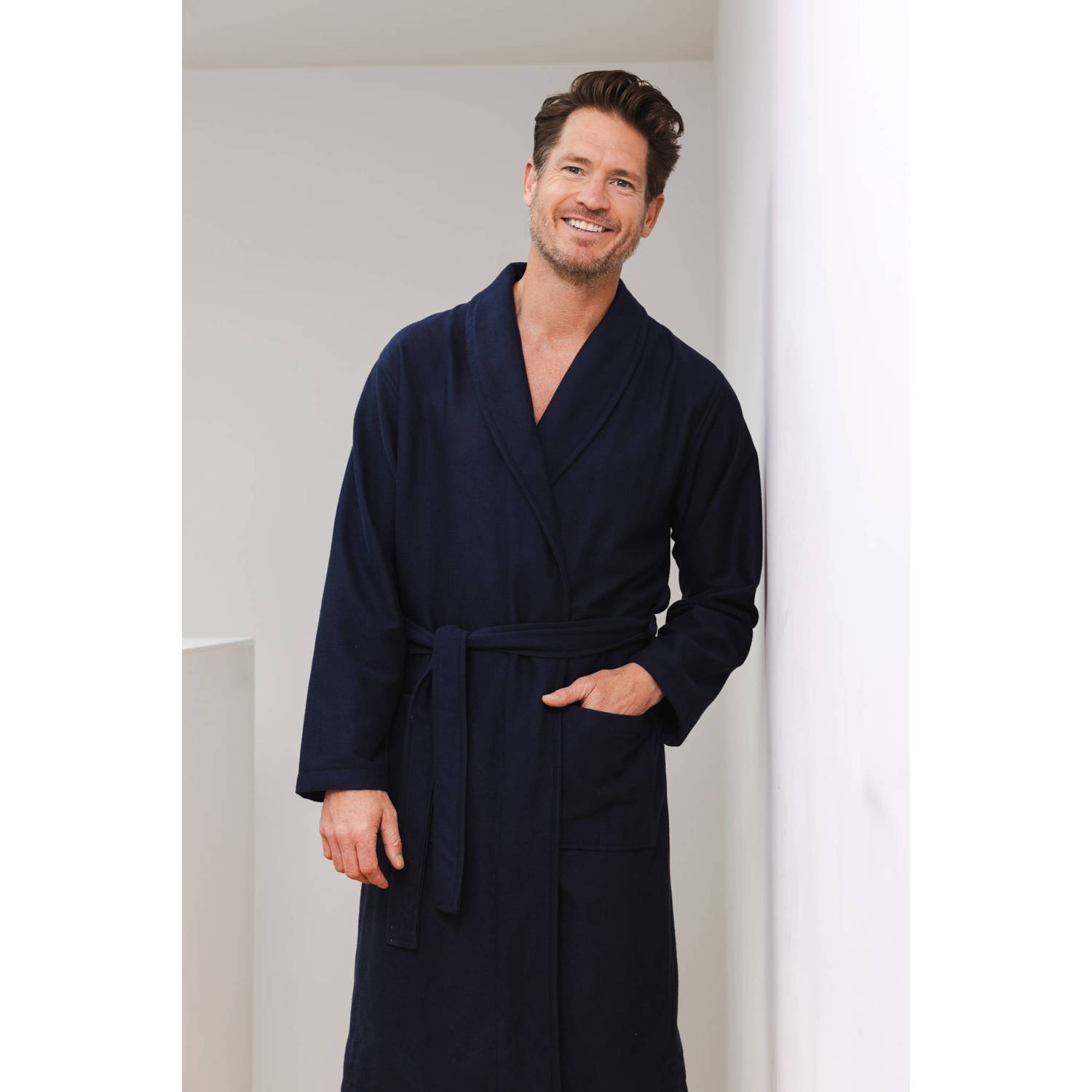 Pastunette for men fluwelen badjas donkerblauw