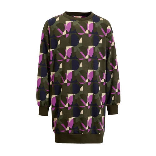 Orange Stars sweaterjurk Rome met alloverprint donkergroen afbeelding