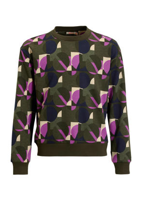 sweater Rua met alloverprint donkerblauw