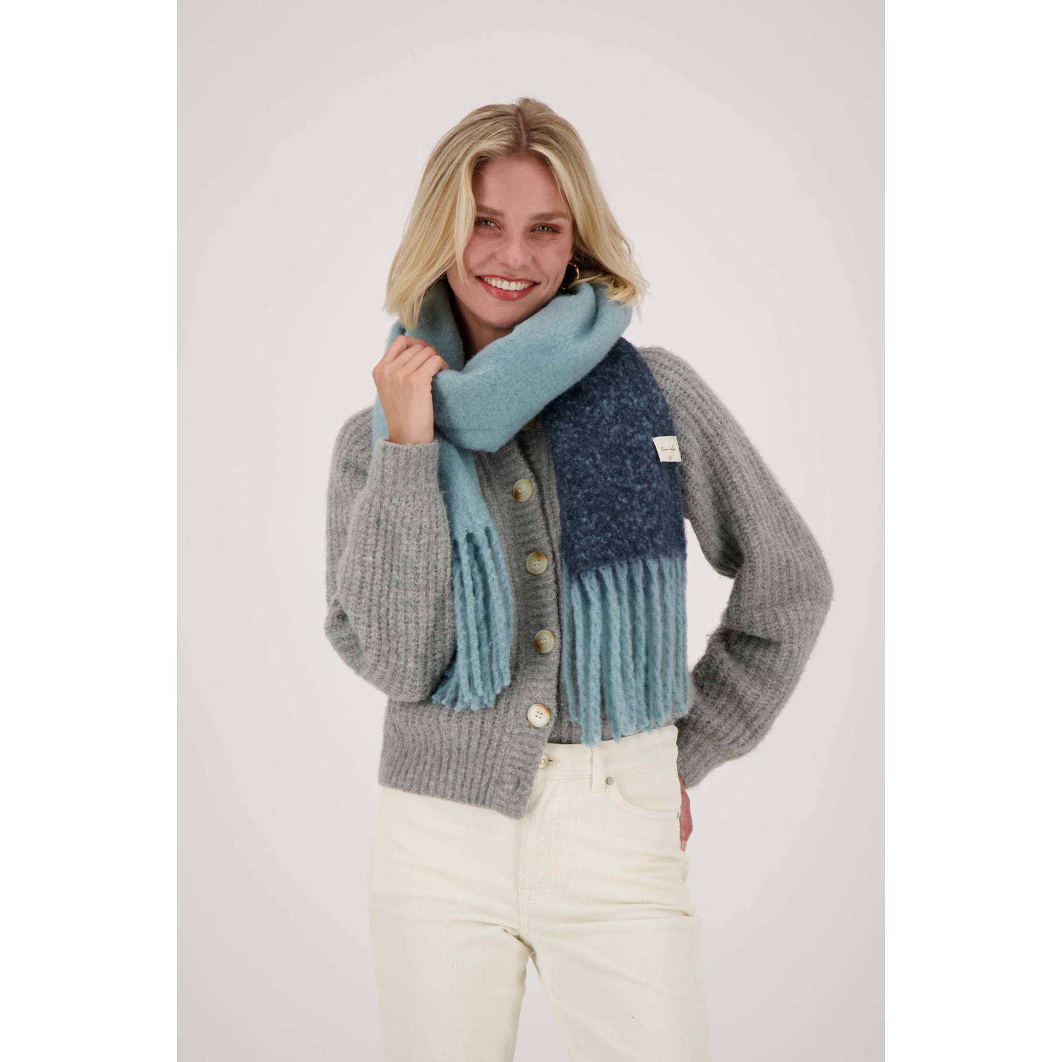 Zusss Colorblock Sjaal Blue Dames