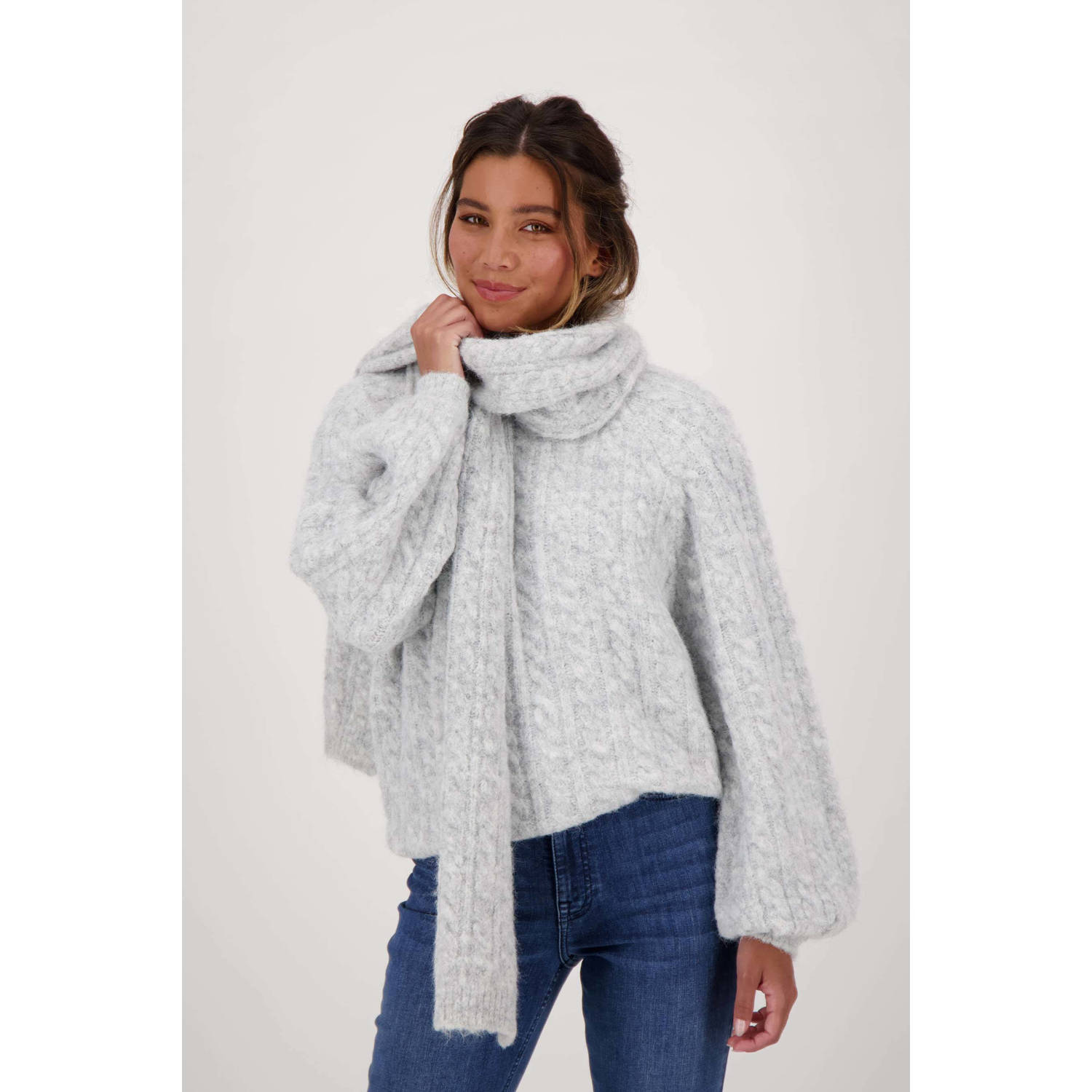 Zusss Kabelpatroon Wintersjaal Gray Dames
