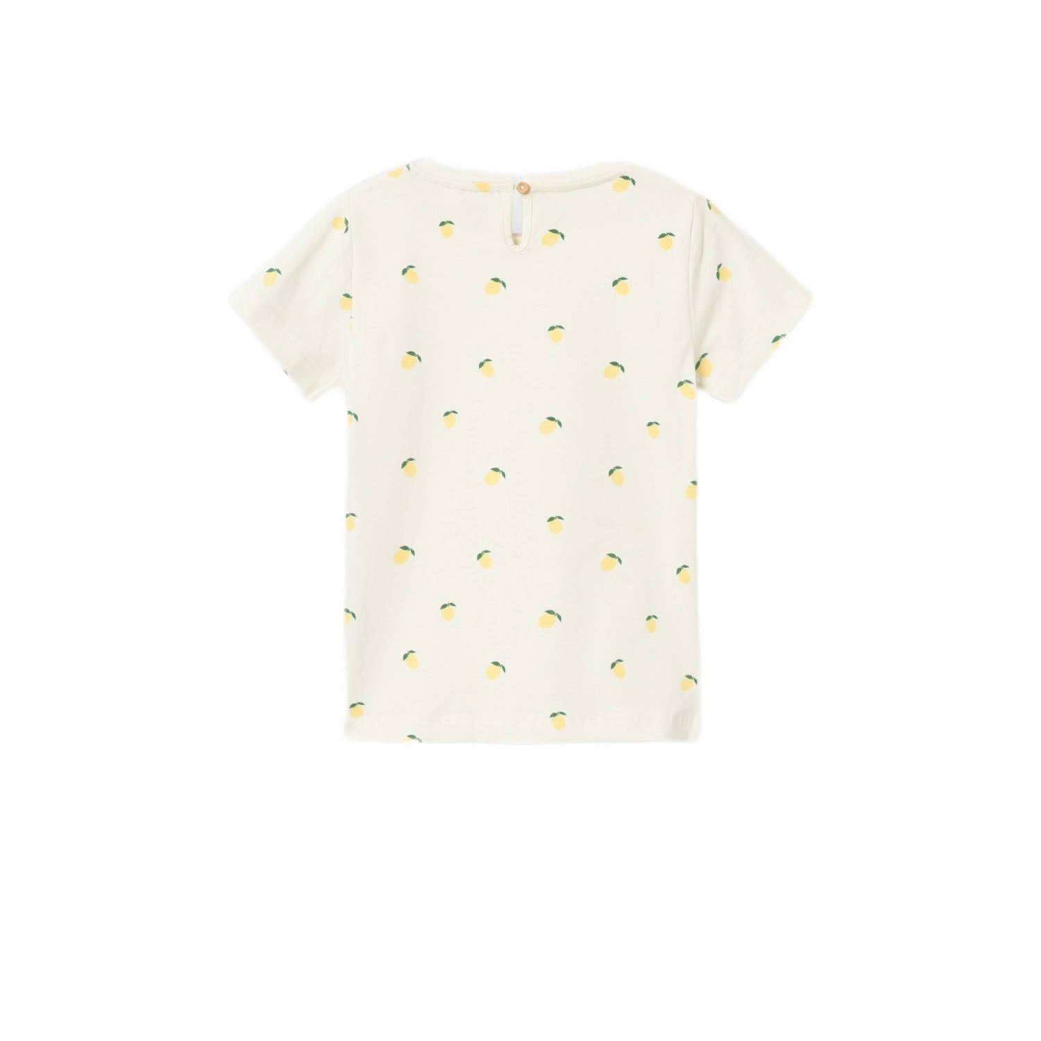 NAME IT MINI T-shirt met all over print en ruches ecru geel groen