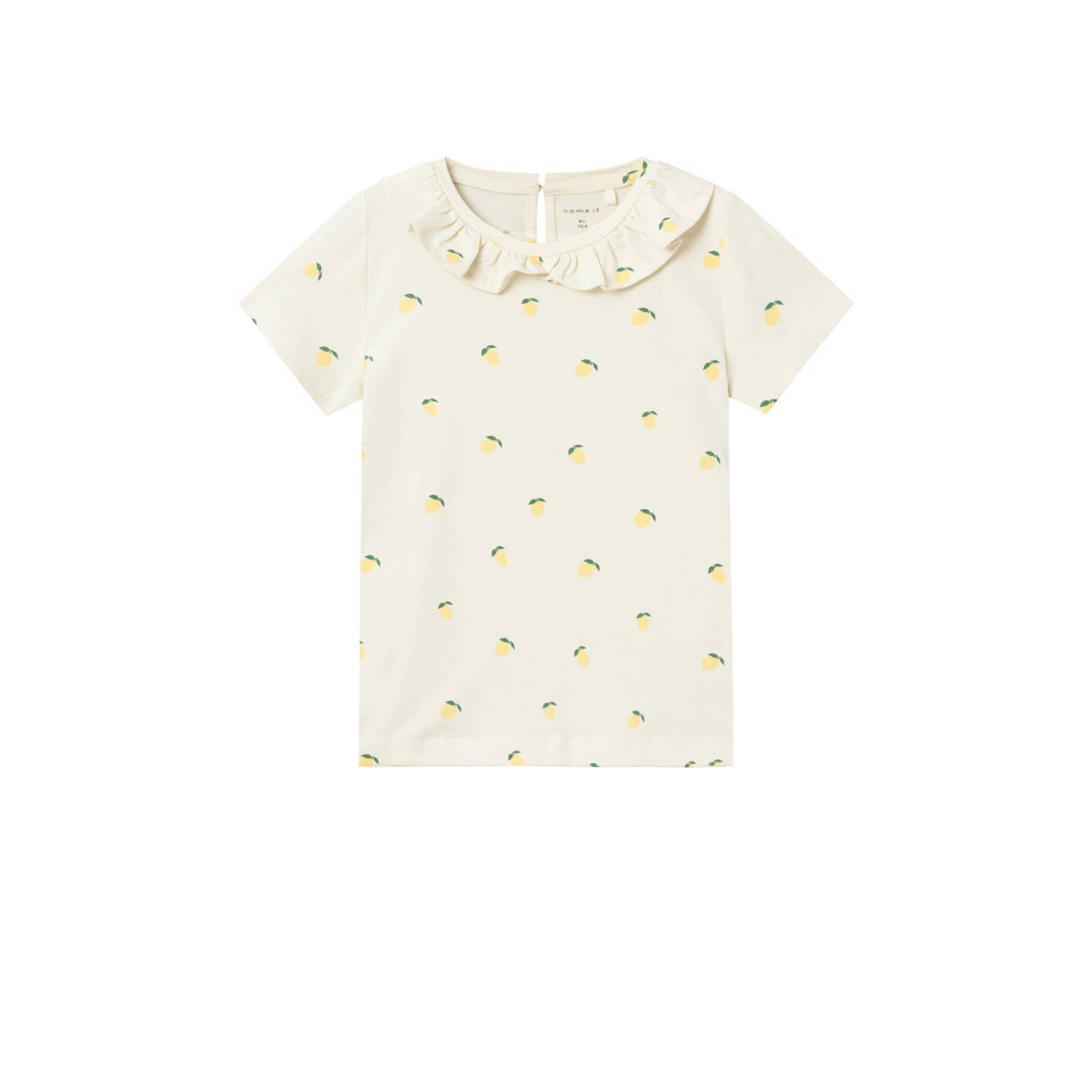 Name it MINI T-shirt met all over print en ruches ecru geel groen Meisjes Stretchkatoen Ronde hals 104