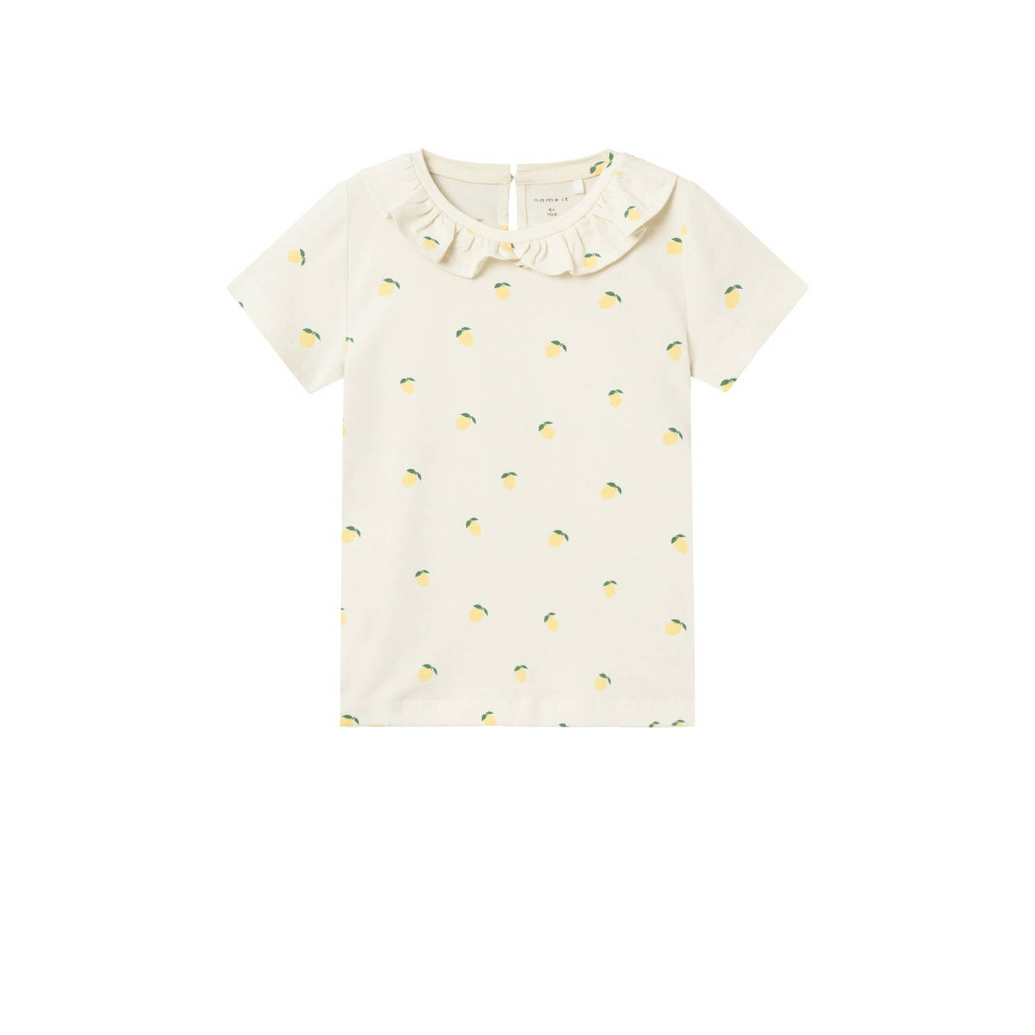 NAME IT MINI T-shirt met all over print en ruches ecru geel groen