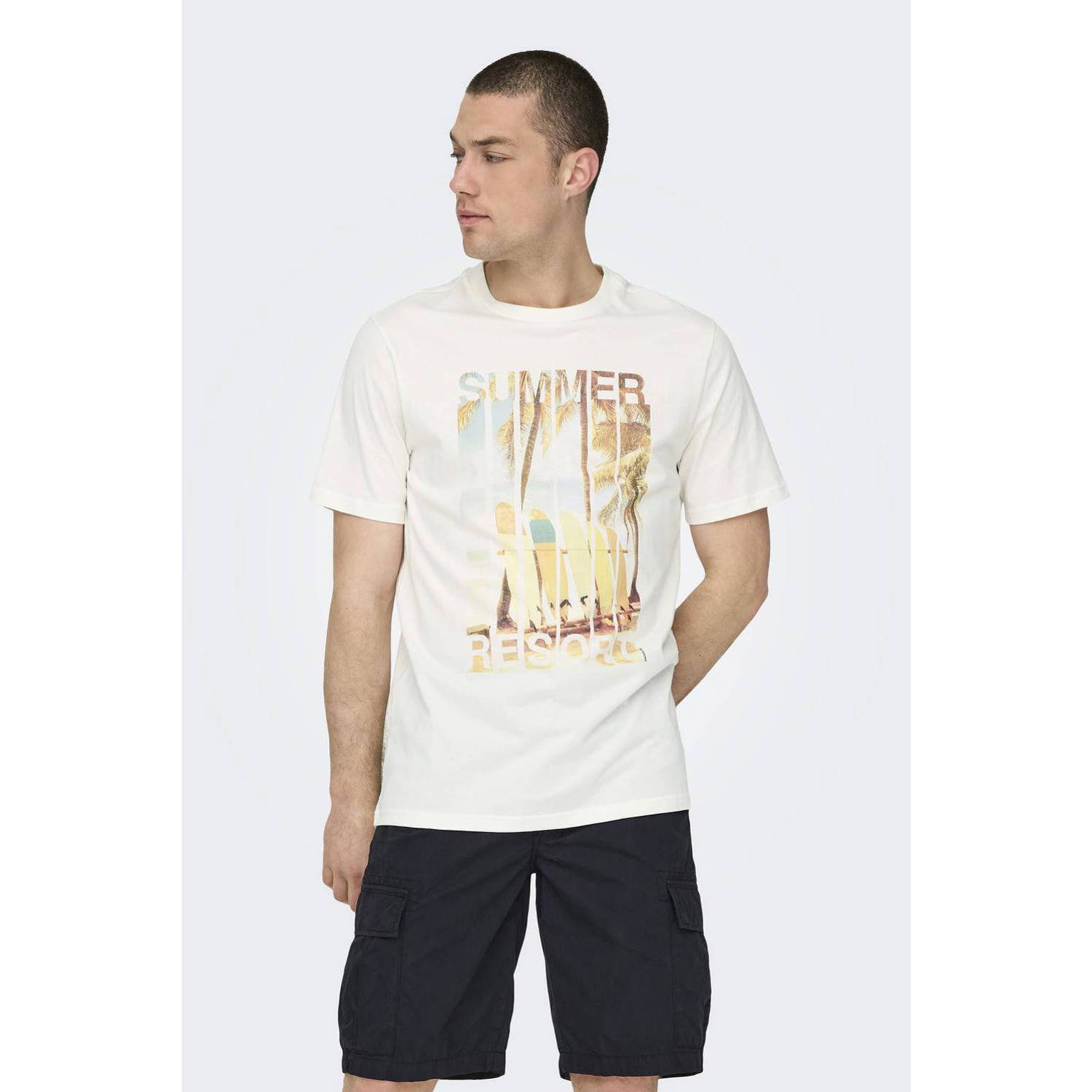 ONLY & SONS regular fit T-shirt met printopdruk wit
