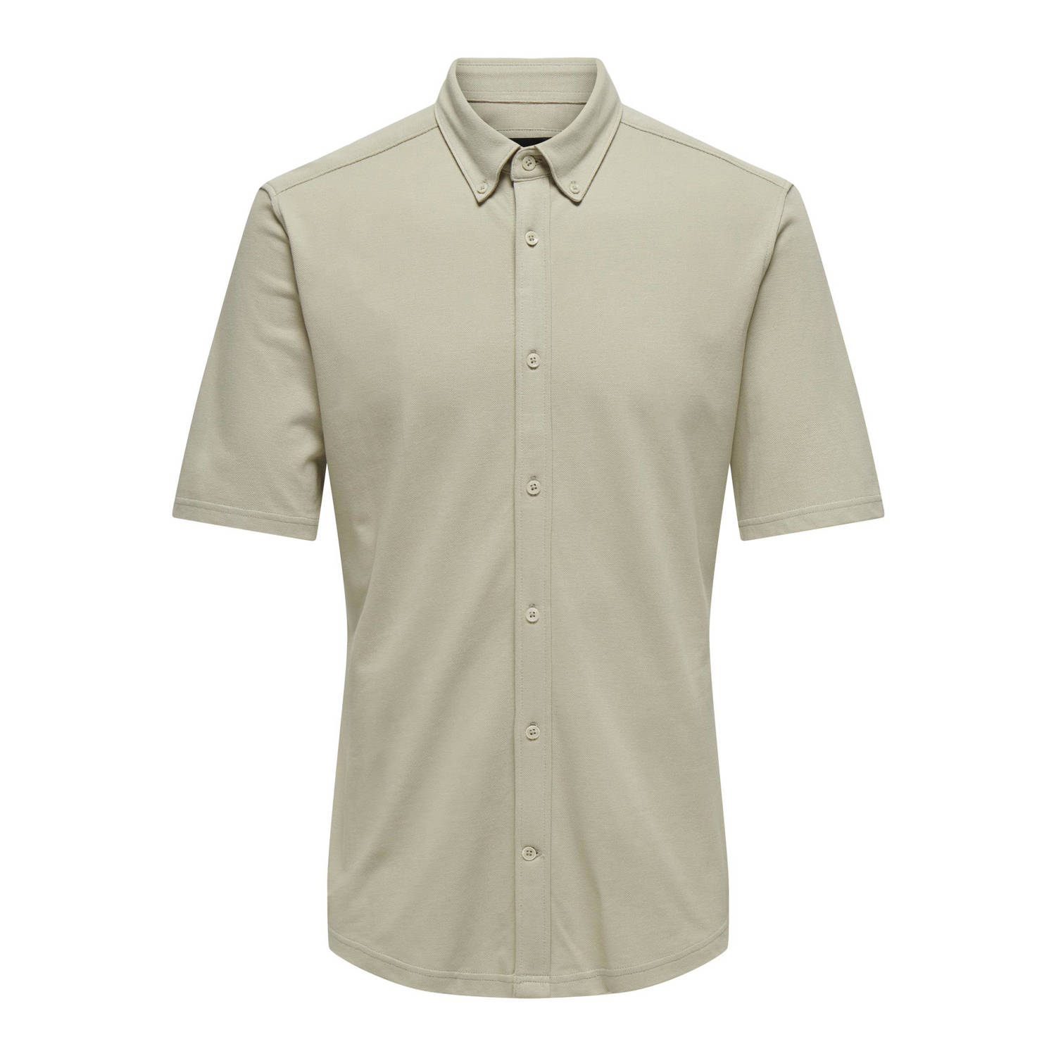 Only & Sons Slim Pique Button Down Shirt: Zilveren Voering Beige Heren
