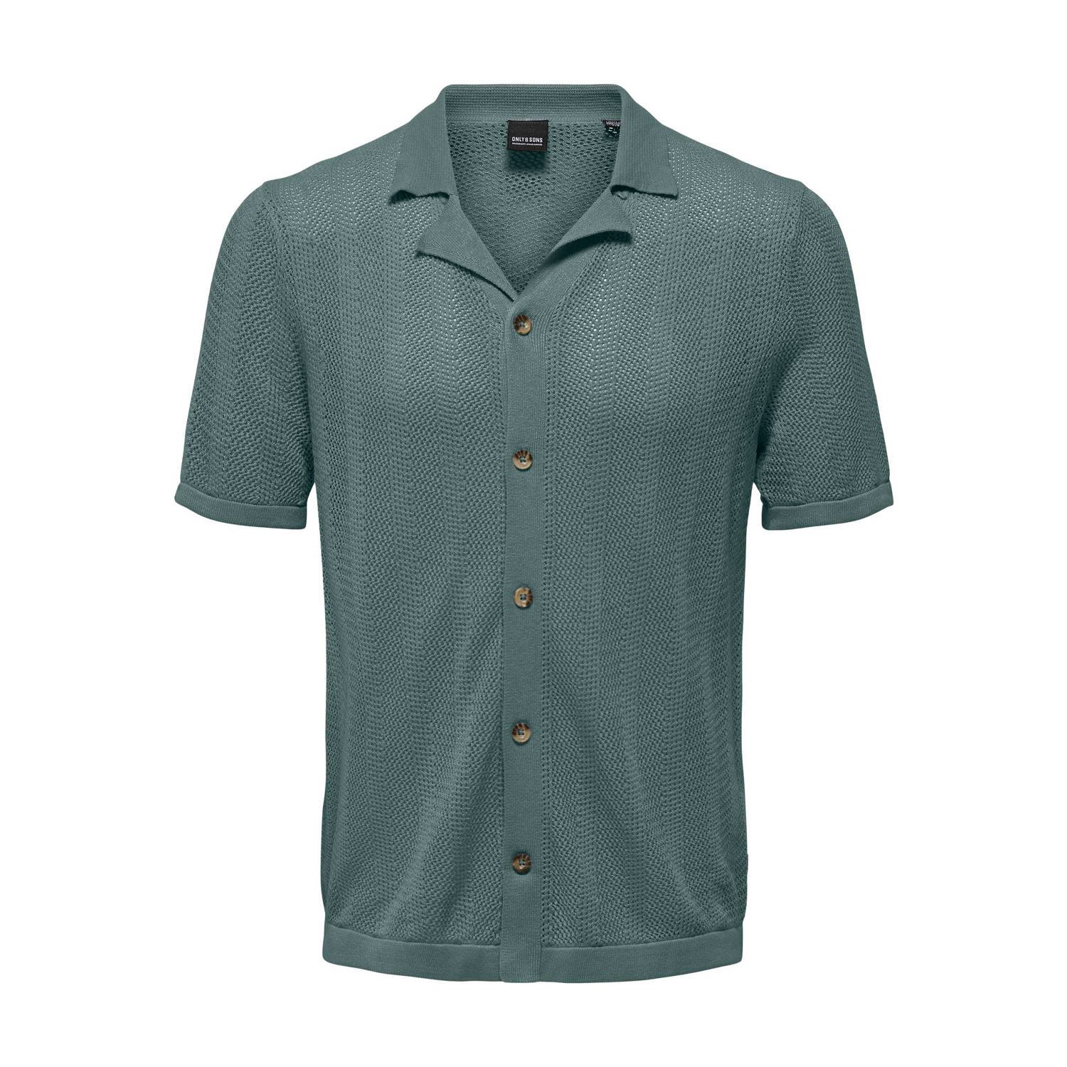 ONLY & SONS gebreid regular fit overhemd ONSDIEGO met ingebreid patroon balsam green
