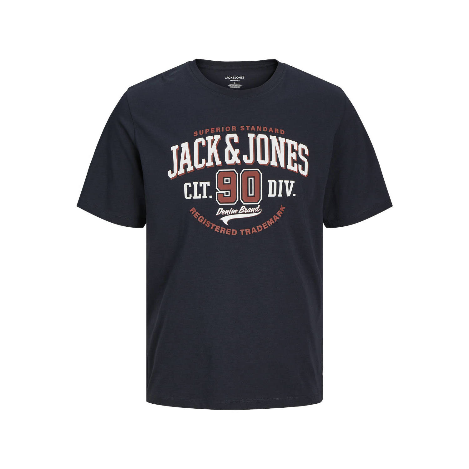 JACK & JONES ESSENTIALS regular fit T-shirt JJELOGO met printopdruk donkerblauw
