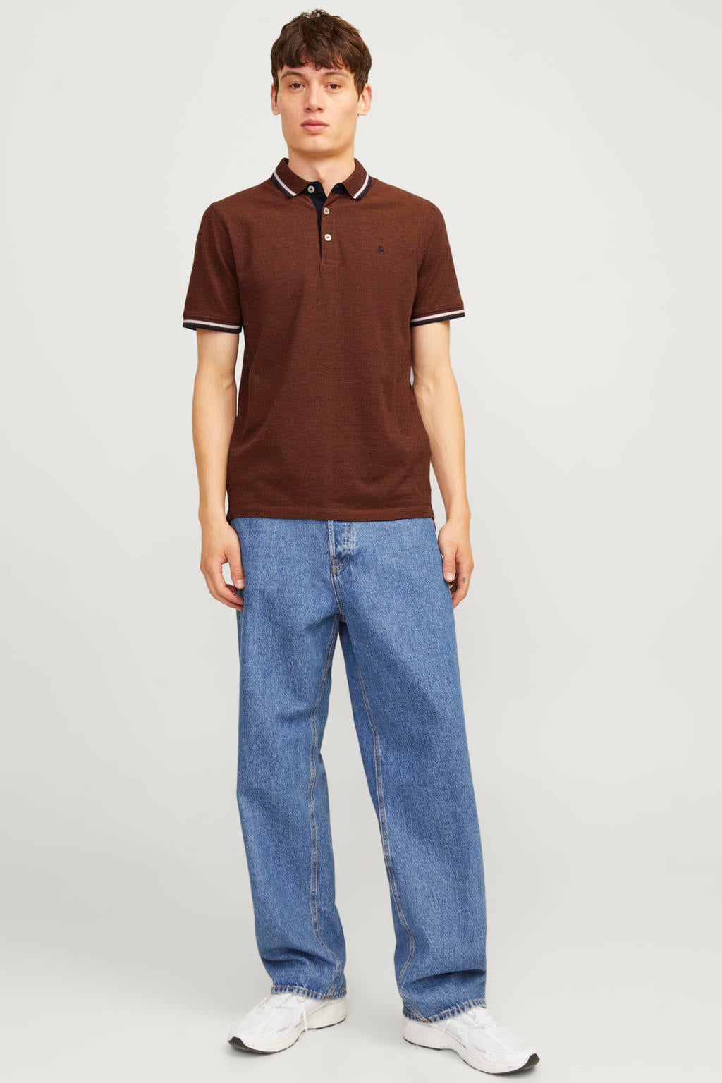 JACK & JONES ESSENTIALS slim fit polo JJEPAULOS donkerbruin