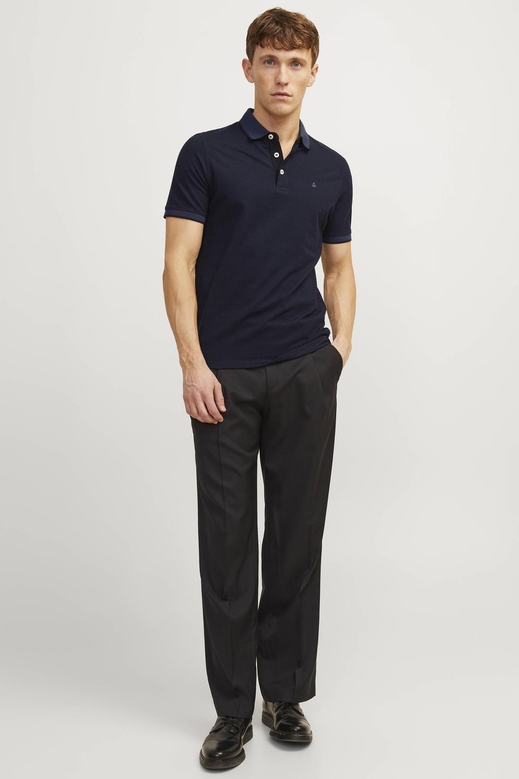 JACK & JONES ESSENTIALS slim fit polo JJEPAULOS donkerblauw