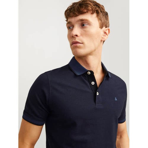 JACK & JONES ESSENTIALS slim fit polo JJEPAULOS donkerblauw afbeelding