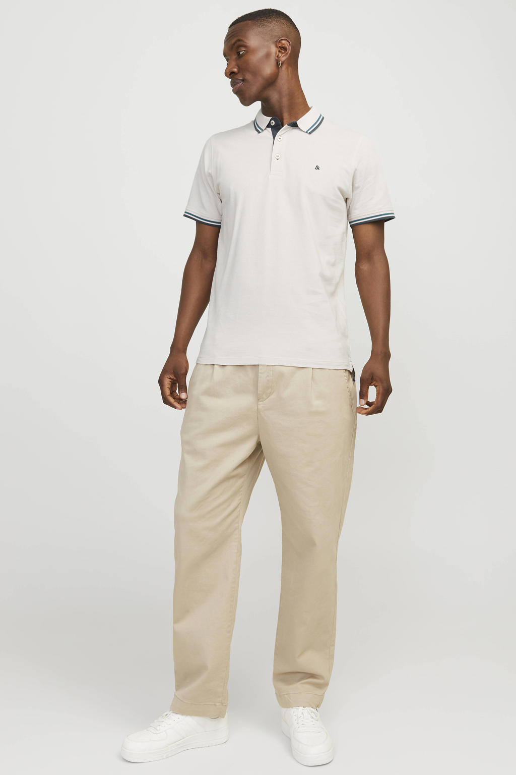 JACK & JONES ESSENTIALS slim fit polo JJEPAULOS ecru