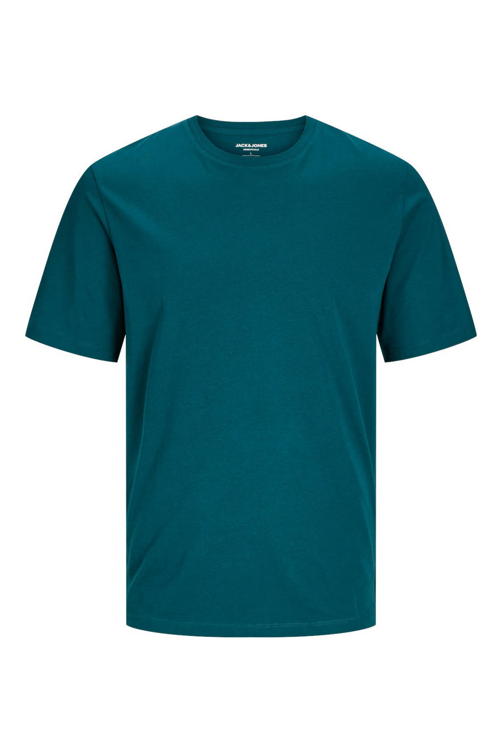 Groene heren JACK & JONES ESSENTIALS regular fit T-shirt van katoen met effen, korte mouwen en ronde hals