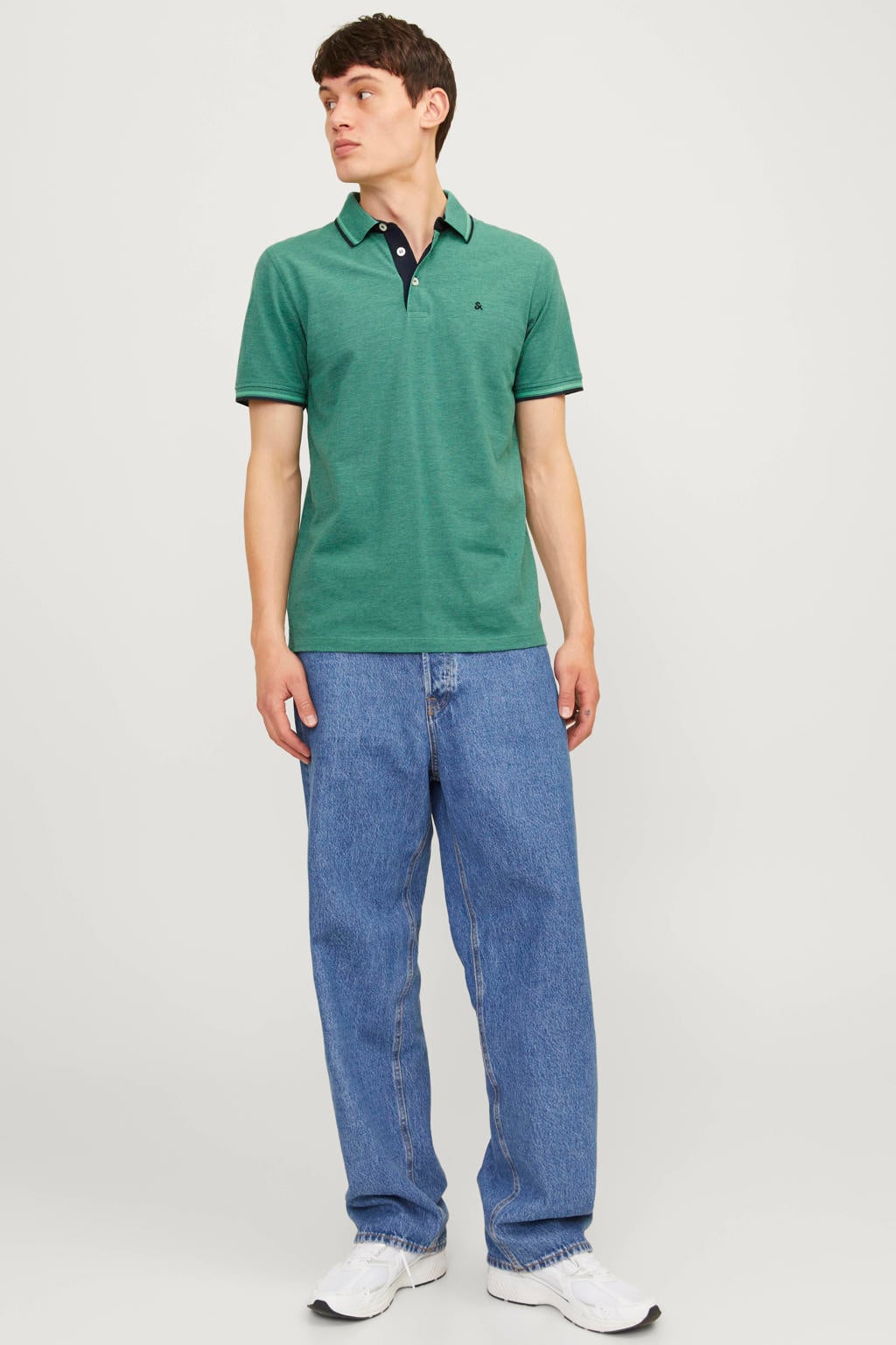 JACK & JONES ESSENTIALS slim fit polo JJEPAULOS donkergroen