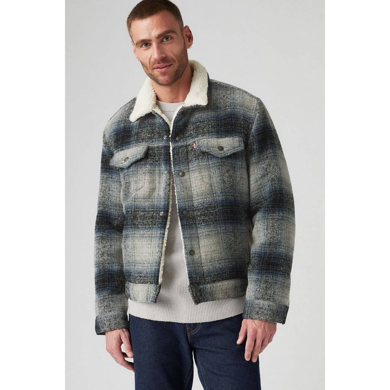 Levi's geruite jas PLAID TYPE3 SHERPA TRUCK grijs