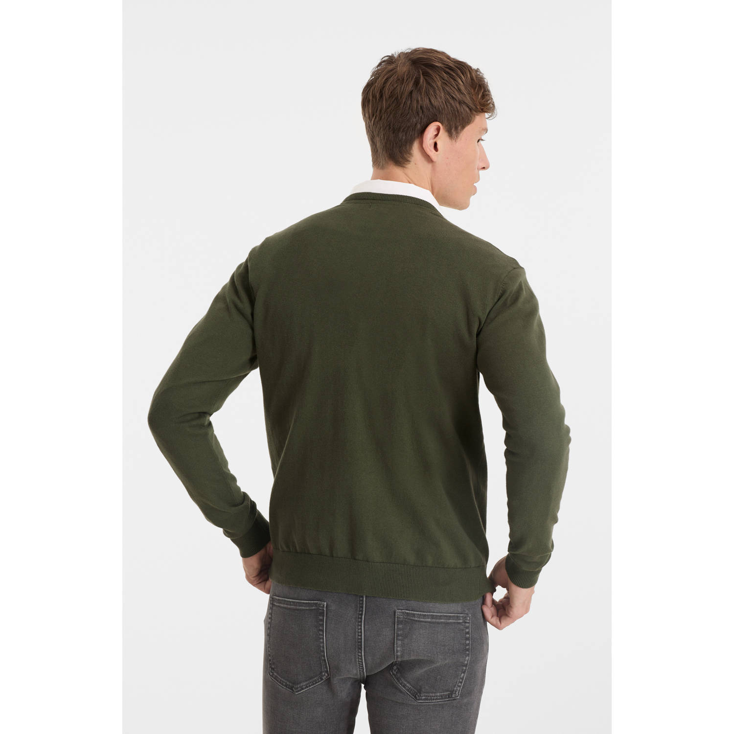 anytime trui met V-hals khaki