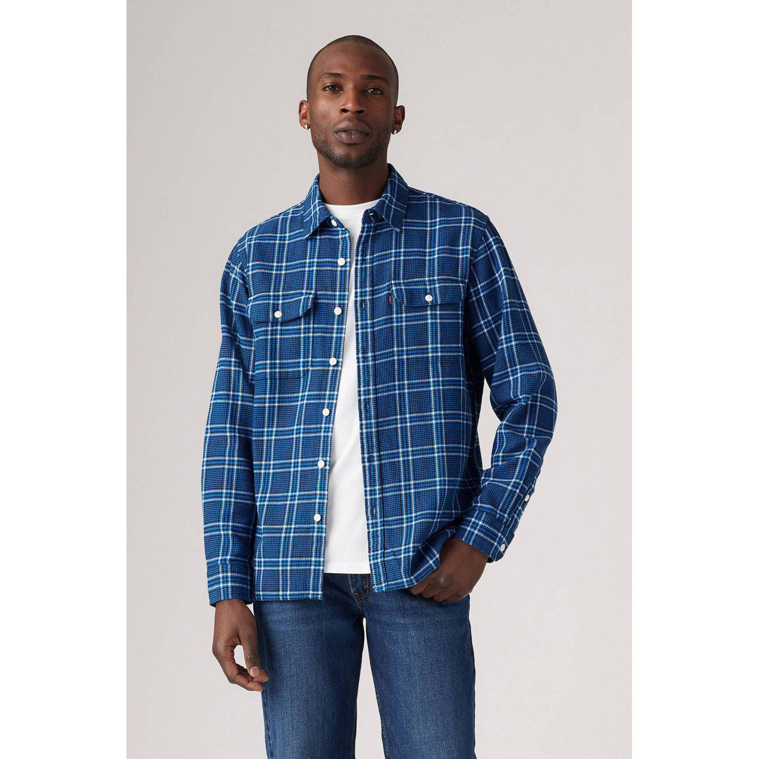 Levi's geruit regular fit overhemd blauw