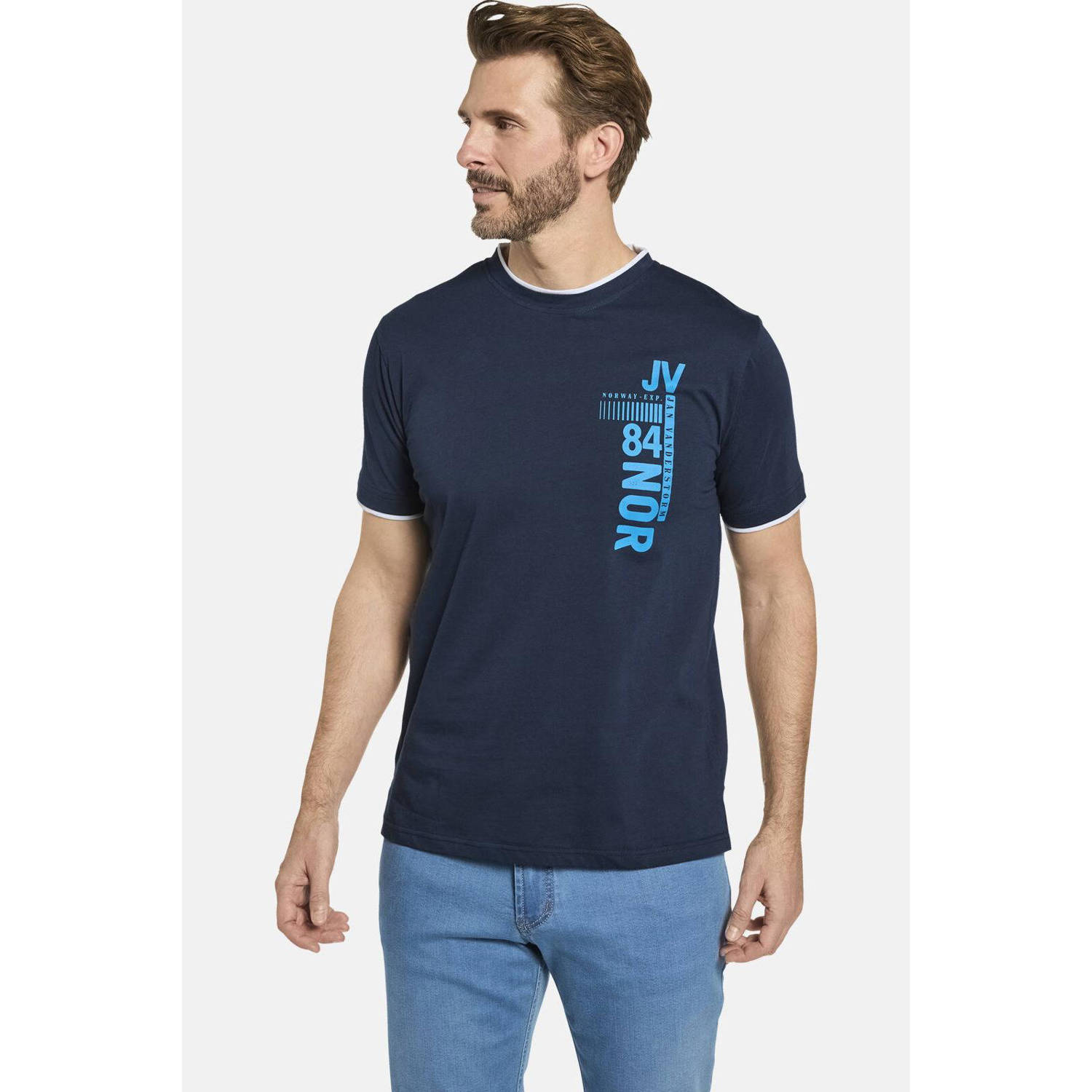 Jan Vanderstorm T-shirt FLEMMING Plus Size donkerblauw