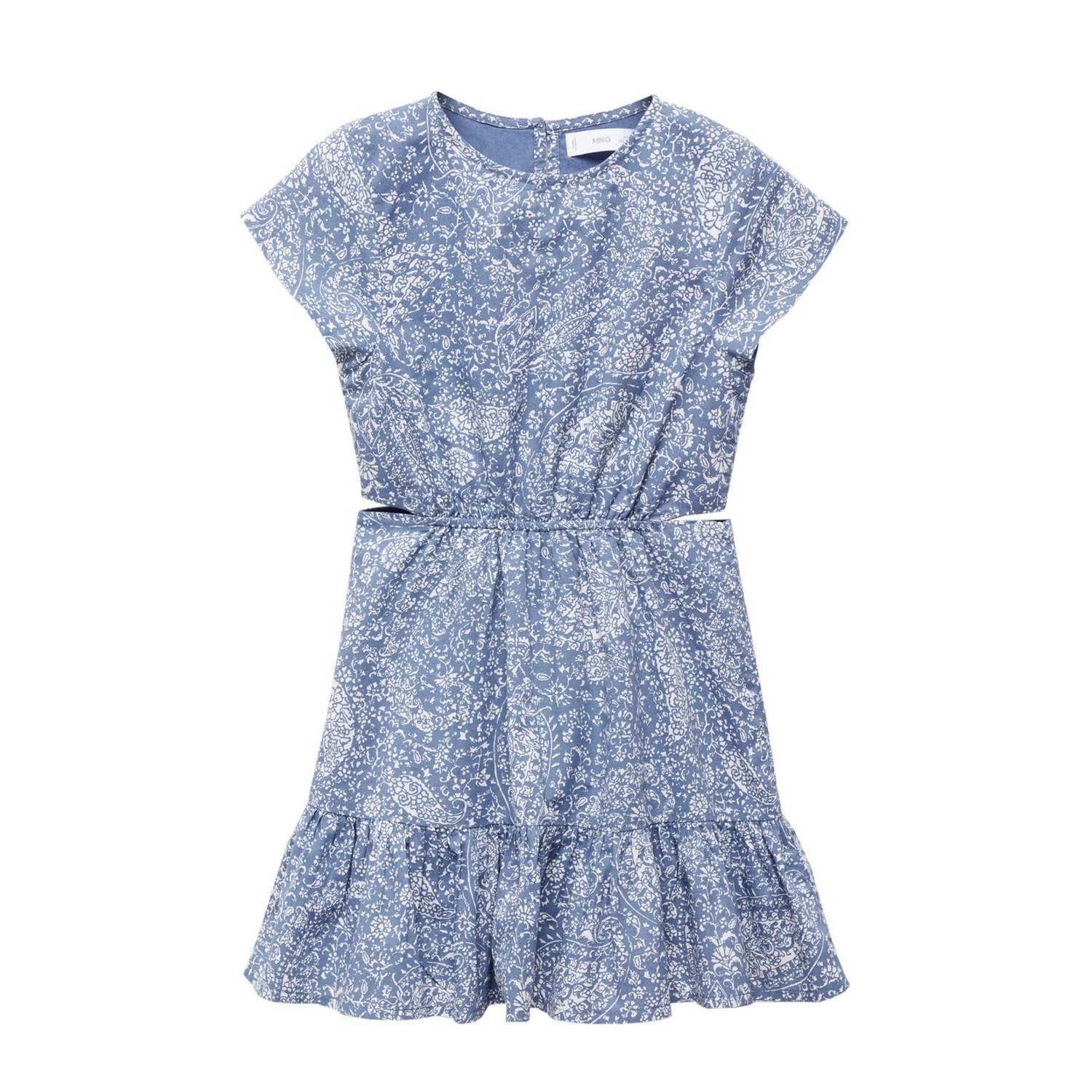 Mango Kids jurk met all over print blauw wit Meisjes Katoen Ronde hals 116