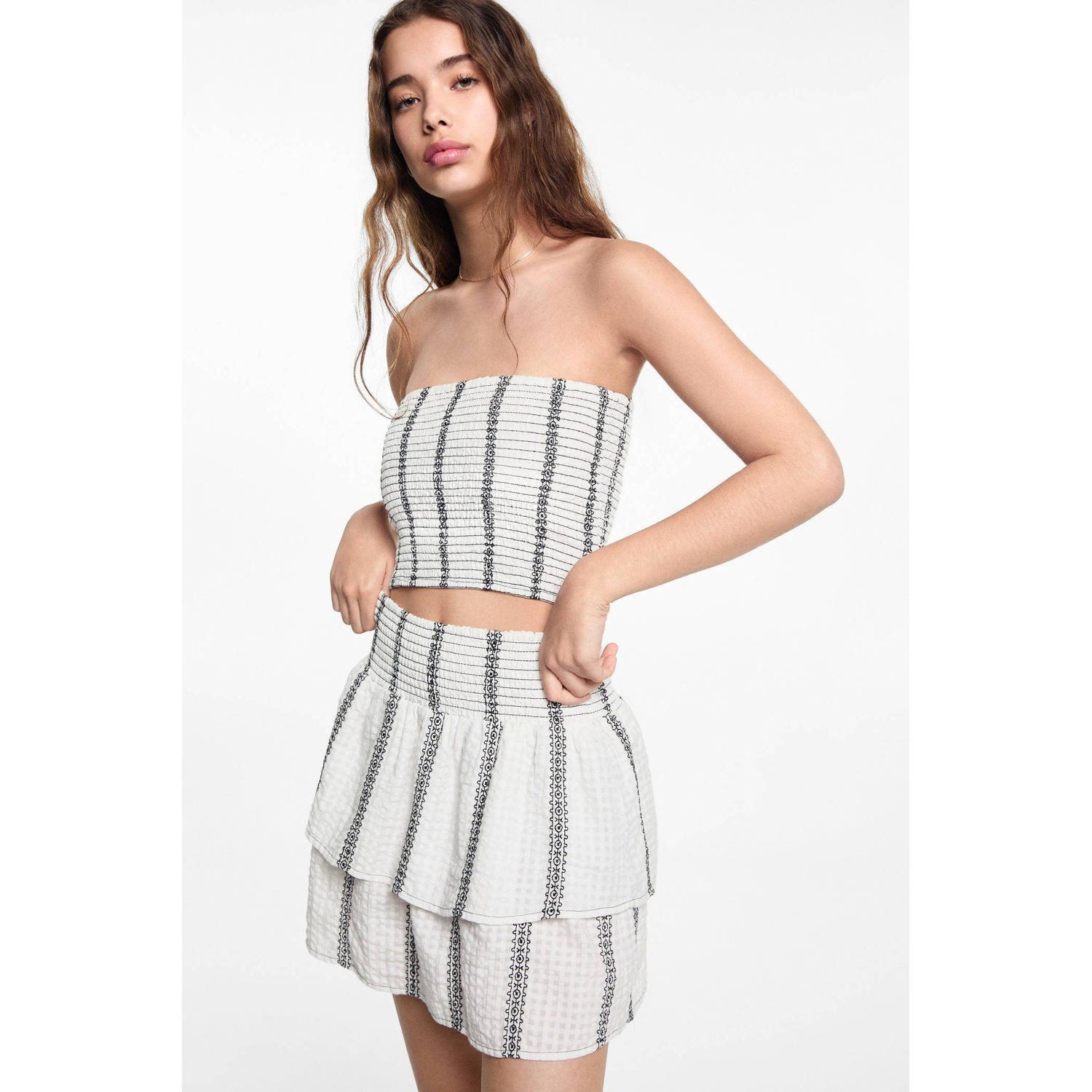 Mango Kids gestreepte rok wit zwart